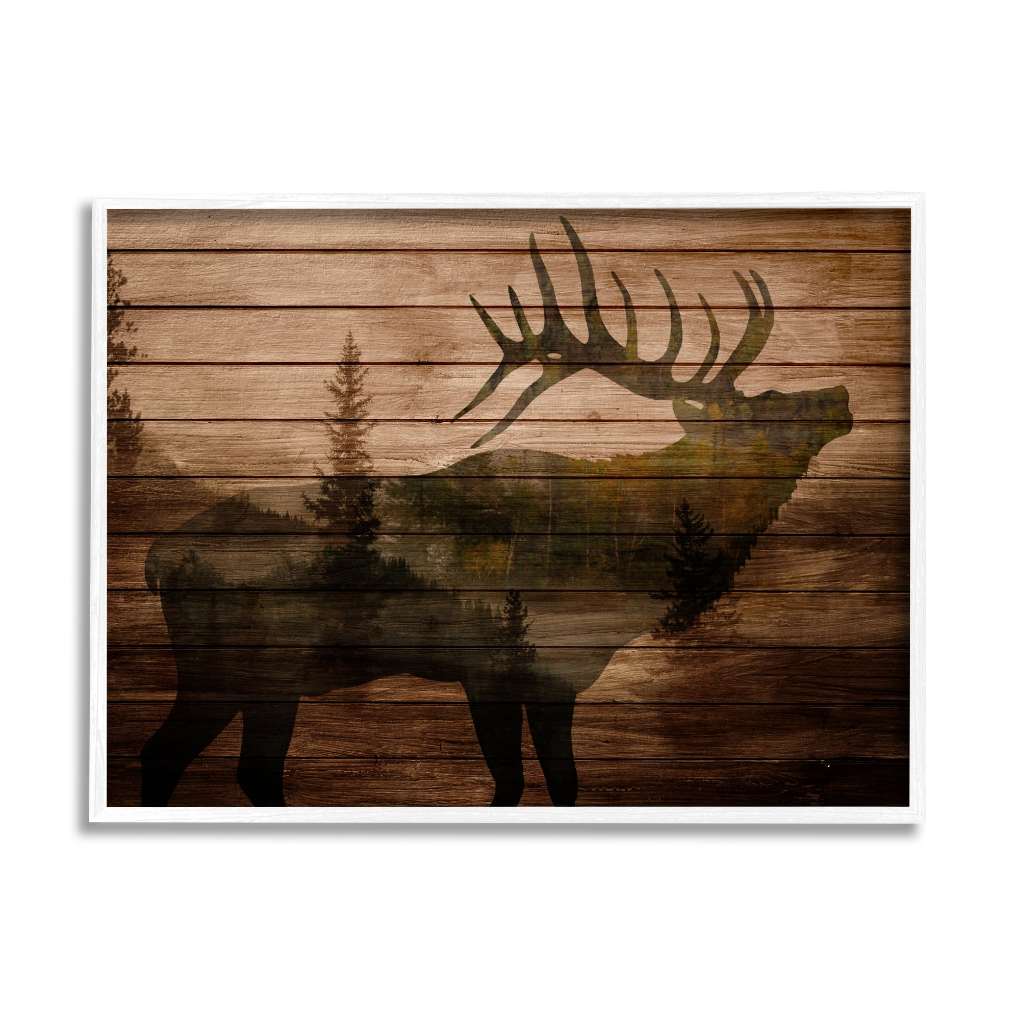 Stupell Indtries Forest Elk Silhouette Rtic Plank Pattern Tree Landscape,20 x 16,Design by Kim Allen