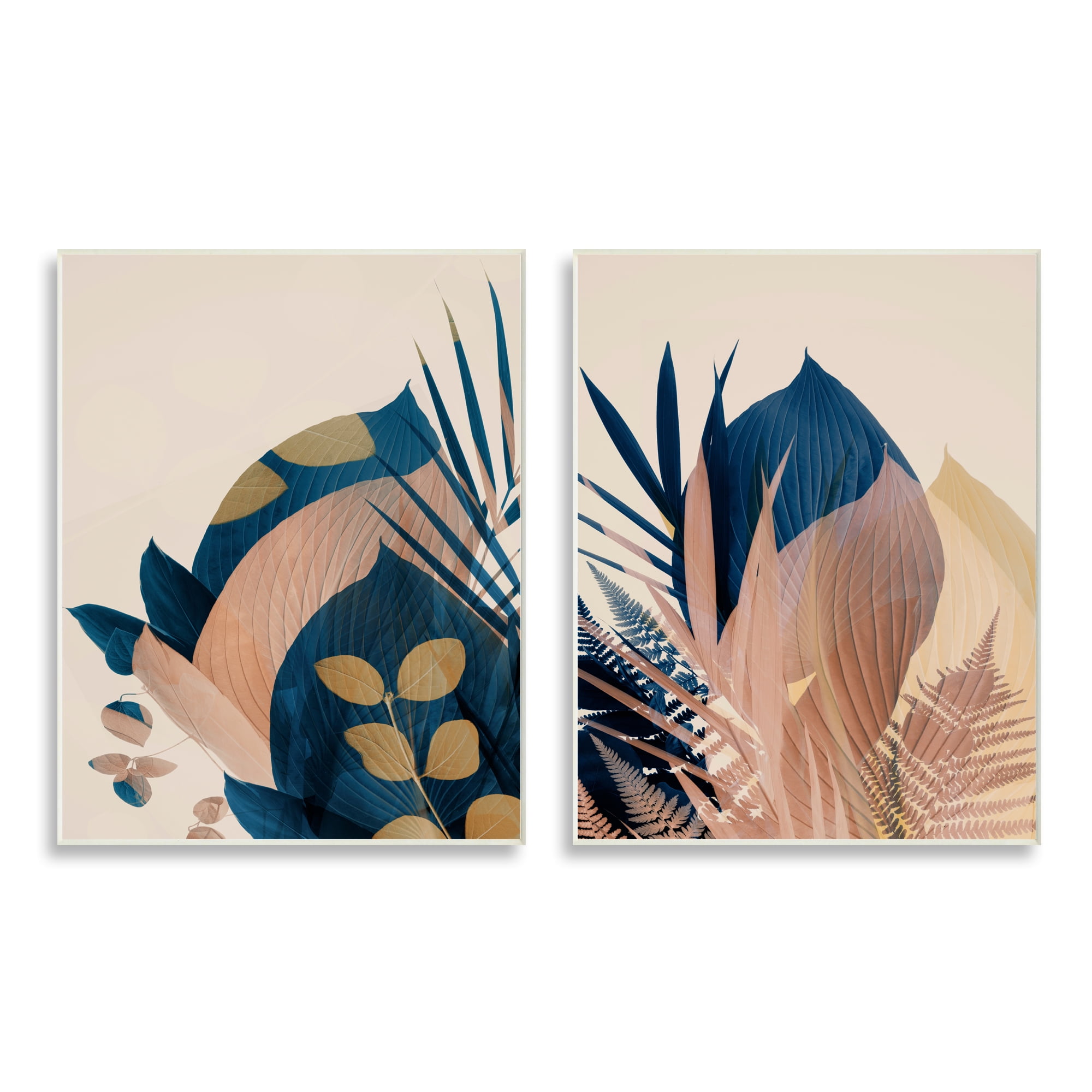 Stupell Indtries Forest Floor Fern Foliage Bold Blue Leaves Layered,13 x 19,Design by Ian Winstanley