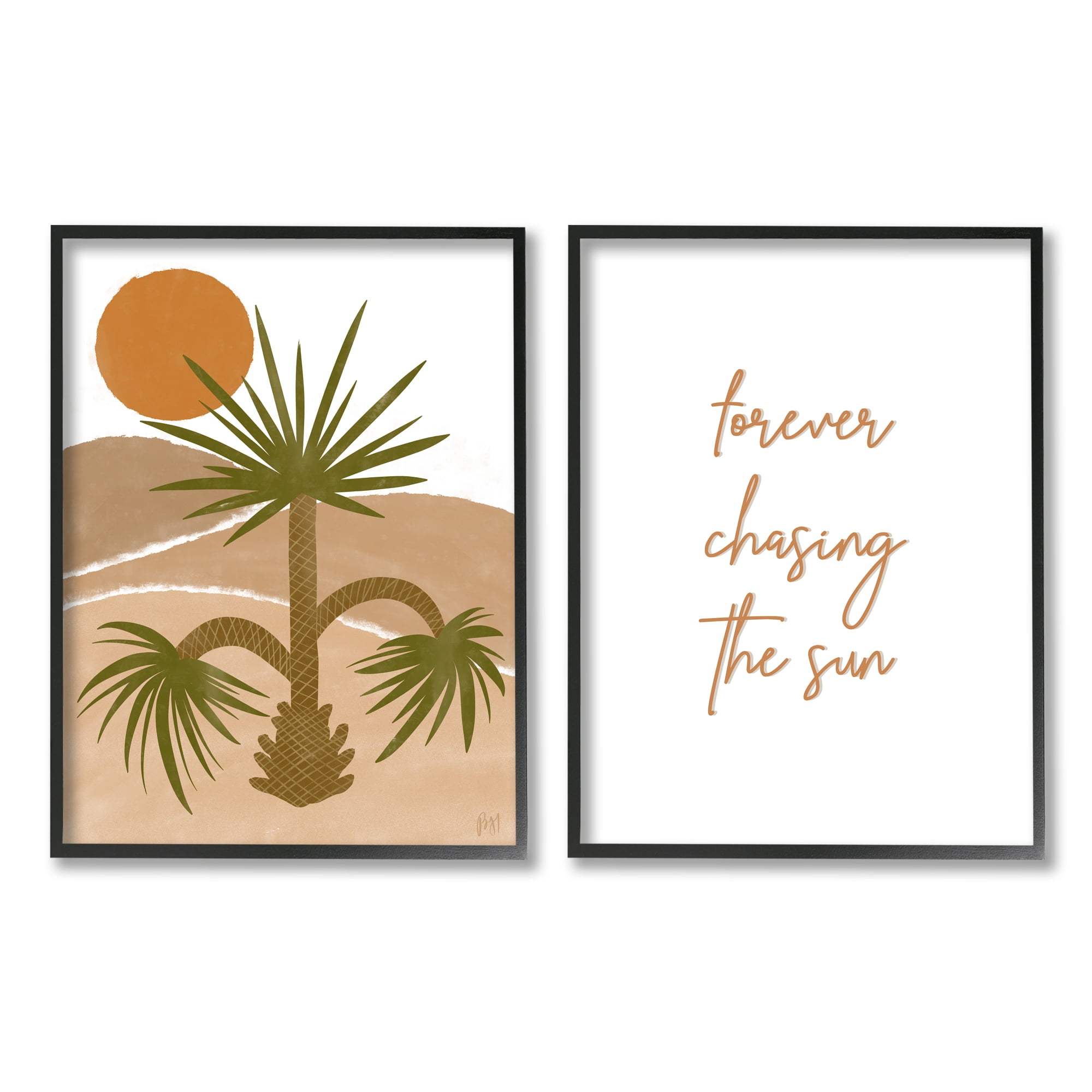 Stupell Indtries Forever Chasing the Sun Phrase Desert Palm Sun,16 x 20,Design by Birch&Ink