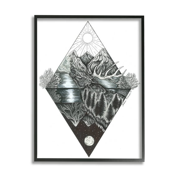 Stupell Indtries Geometric Forest Elk Portrait Day Night Abstract Reflection,24 x 30,Design by Andrea Kochish