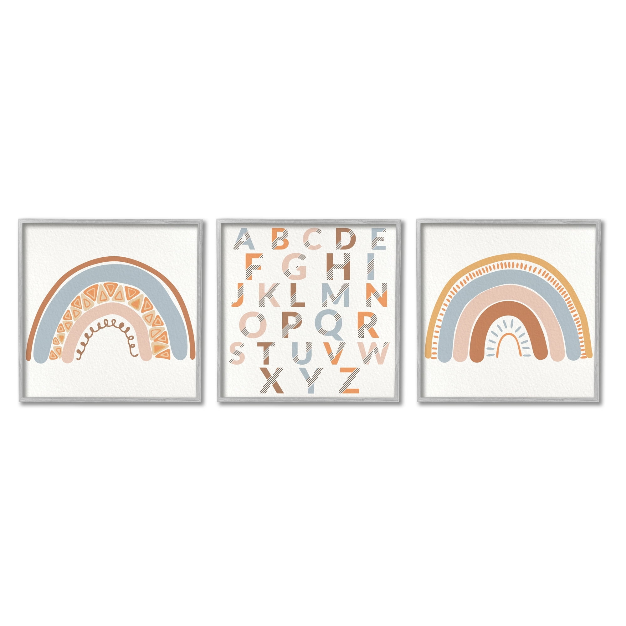 Stupell Indtries Geometric Rainbow Playful Alphabet Chart Brown Blue,12 x 12,Design by Kim Allen