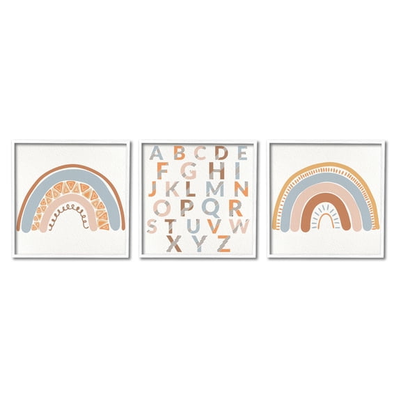 Stupell Indtries Geometric Rainbow Playful Alphabet Chart Brown Blue,12 x 12,Design by Kim Allen