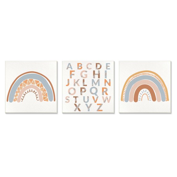 Stupell Indtries Geometric Rainbow Playful Alphabet Chart Brown Blue,12 x 12,Design by Kim Allen