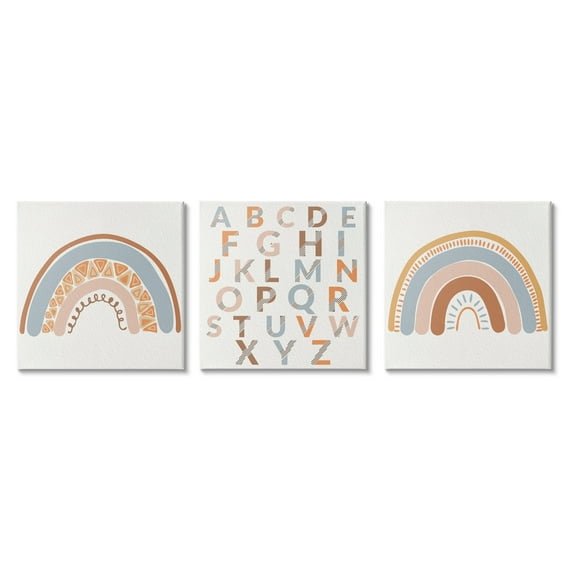 Stupell Indtries Geometric Rainbow Playful Alphabet Chart Brown Blue,17 x 17,Design by Kim Allen