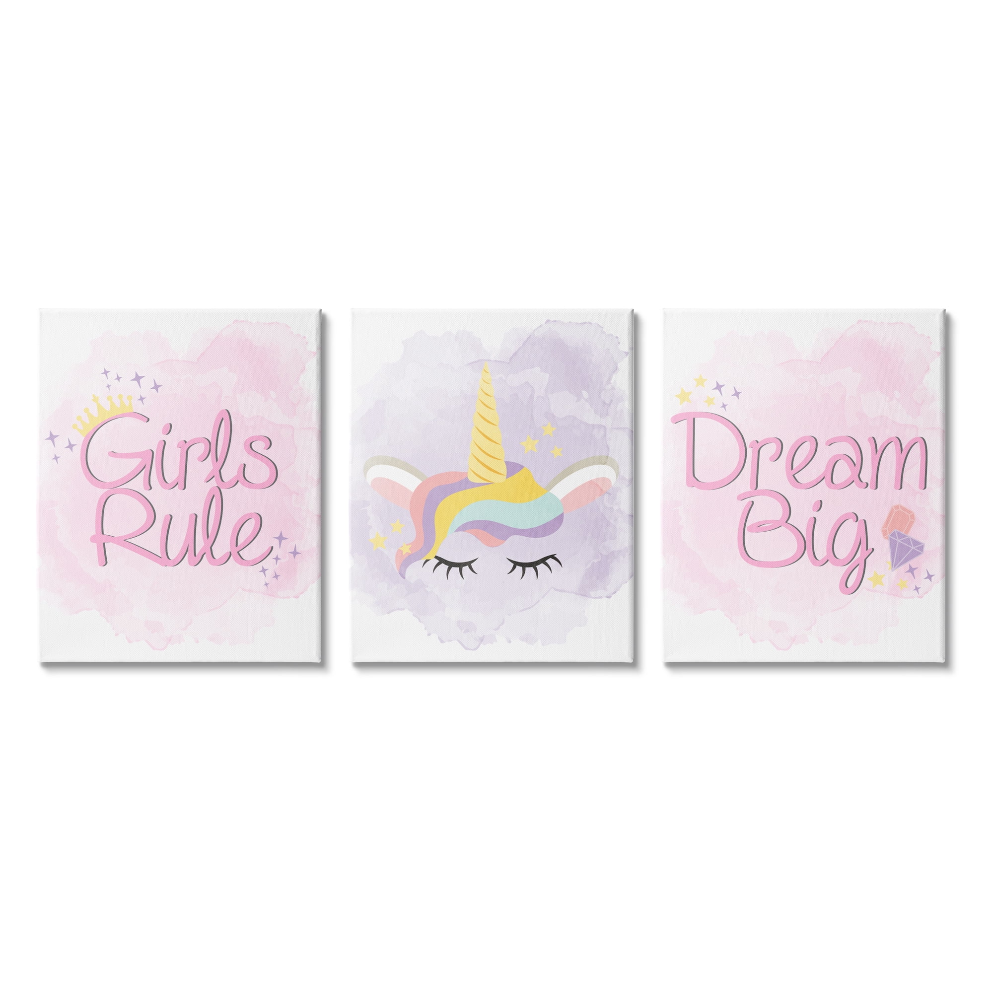Stupell Indtries Girls Rule Dream Big Star Crown Unicorn,24 x 30,Design by Kim Allen