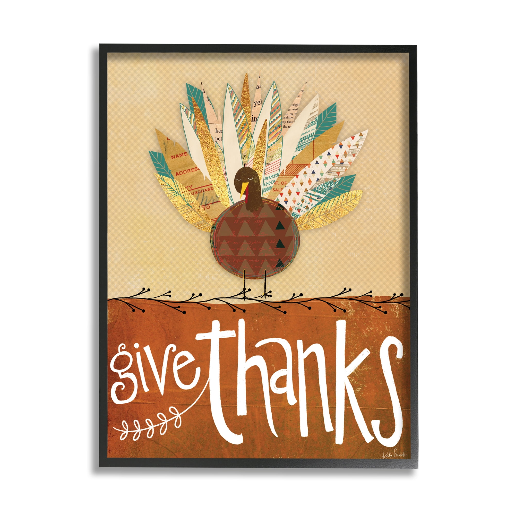 Stupell Indtries Give Thanks Phrase Patterned Feathers Wild Turkey Bird,11 x 14,Design by Katie Doucette