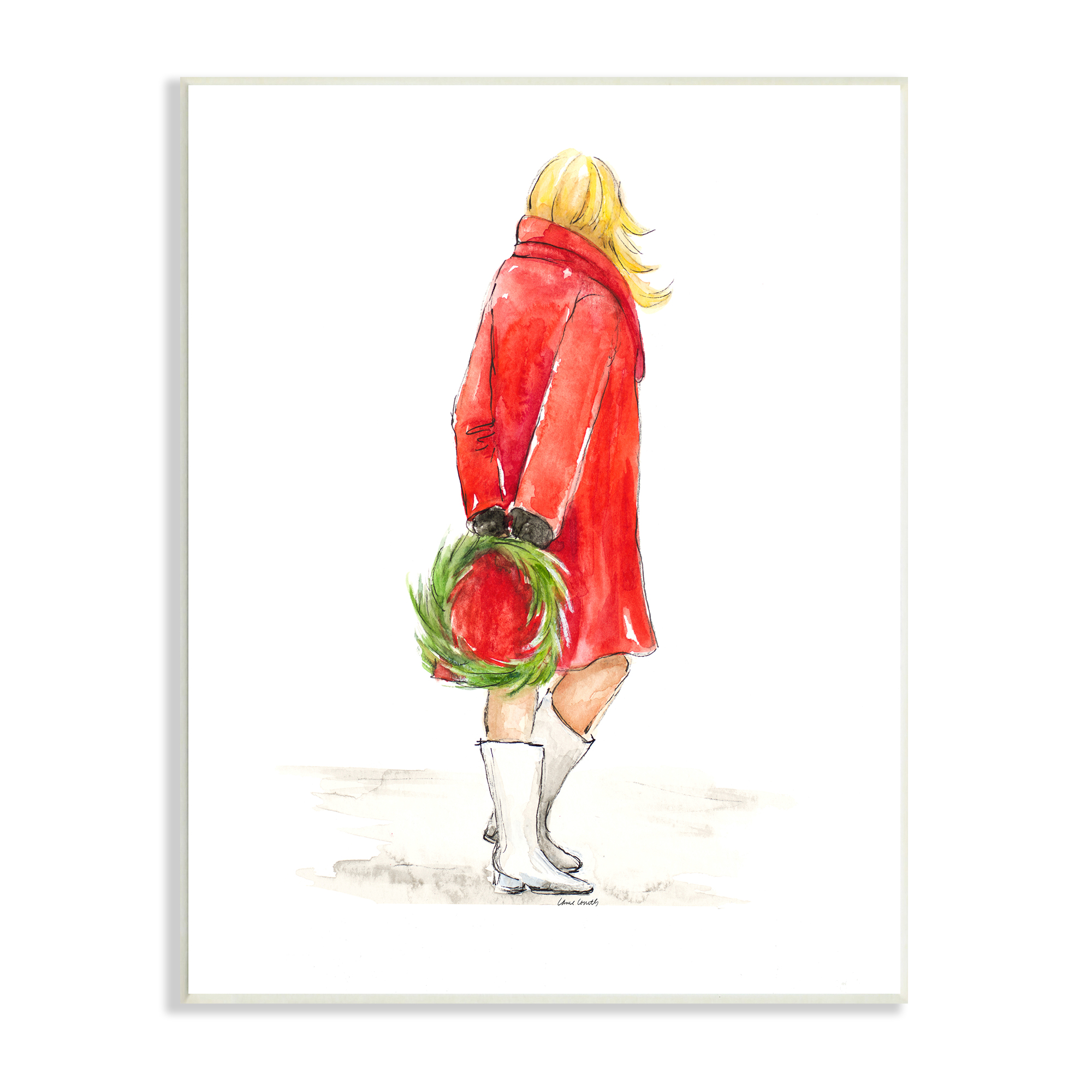 Stupell Indtries Glam Fashion Red Jacket Christmas Woman with Wreath,13 x 19,Design by Lanie Loreth