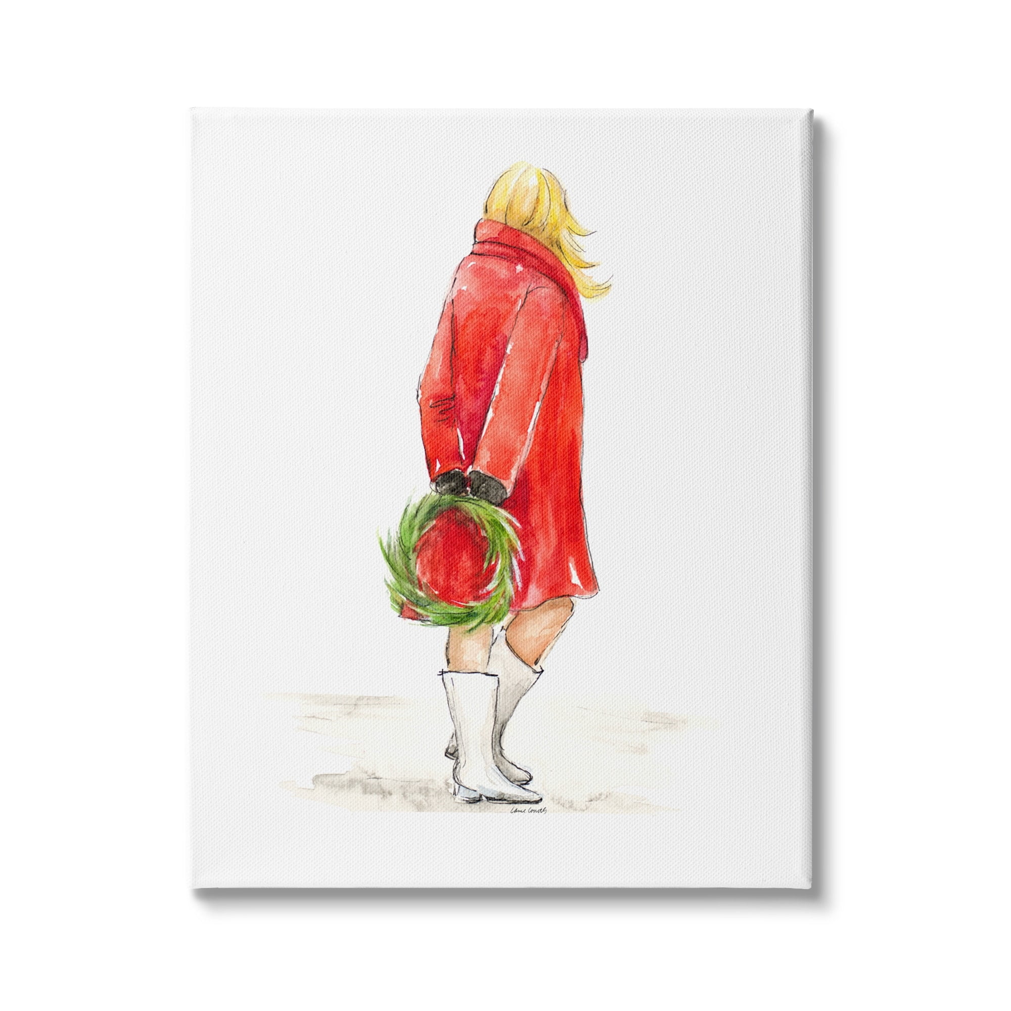 Stupell Indtries Glam Fashion Red Jacket Christmas Woman with Wreath,30 x 40,Design by Lanie Loreth