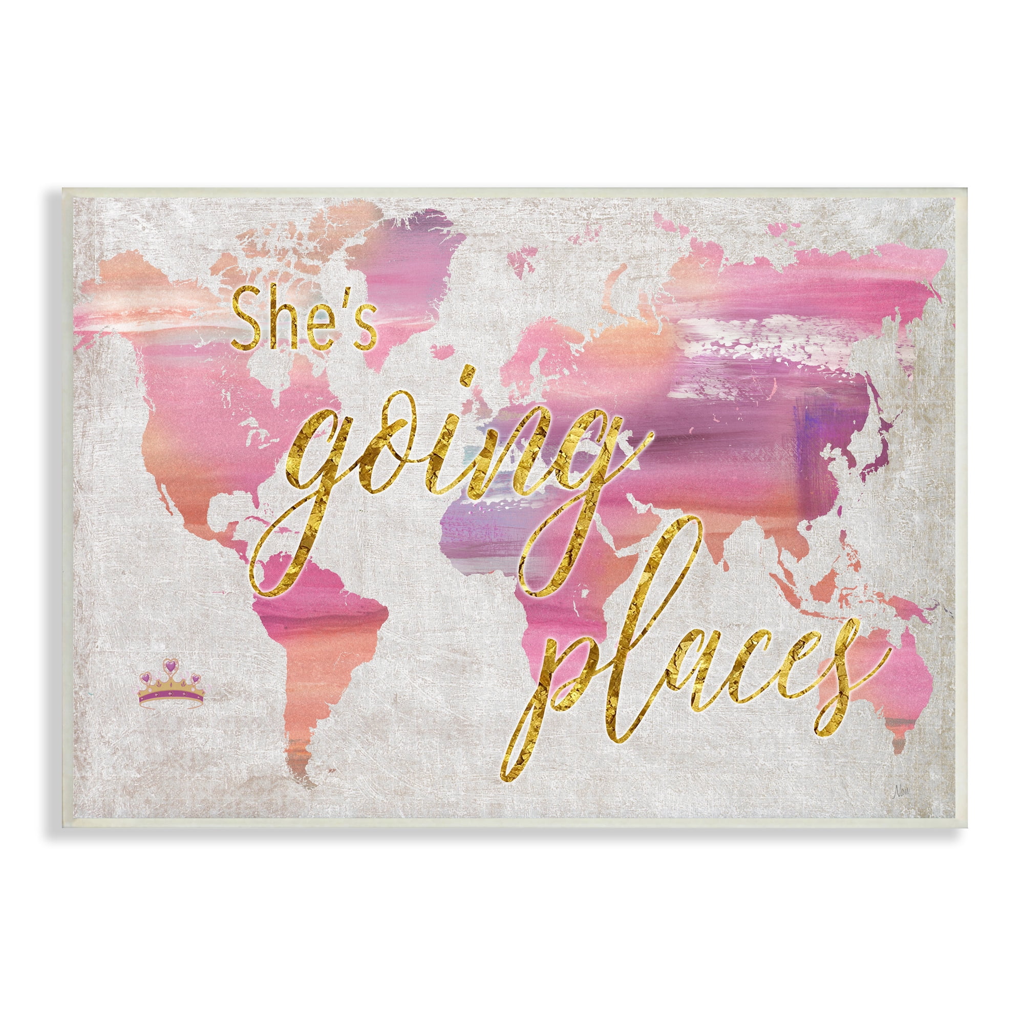 Stupell Indtries Glam Pink Ombre Map She's Going Places Phrase,15 x 10,Design by Nan