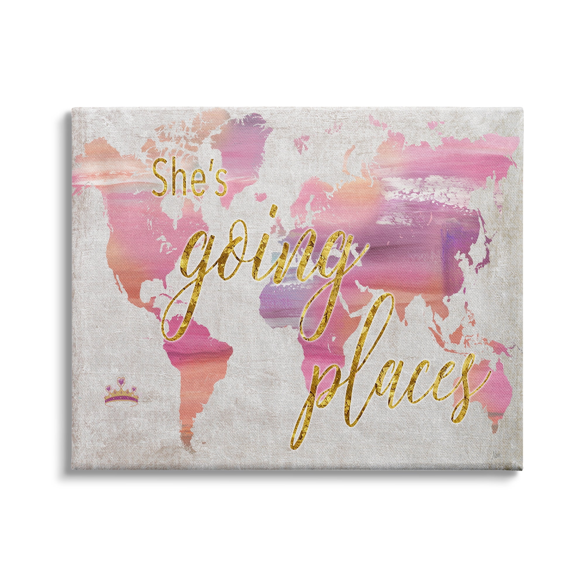 Stupell Indtries Glam Pink Ombre Map She's Going Places Phrase,40 x 30,Design by Nan