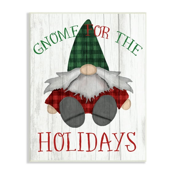 Stupell Indtries Gnome for the Holidays Festive Garden Elf Plaid, 13 x 19, Design by Daphne Polselli