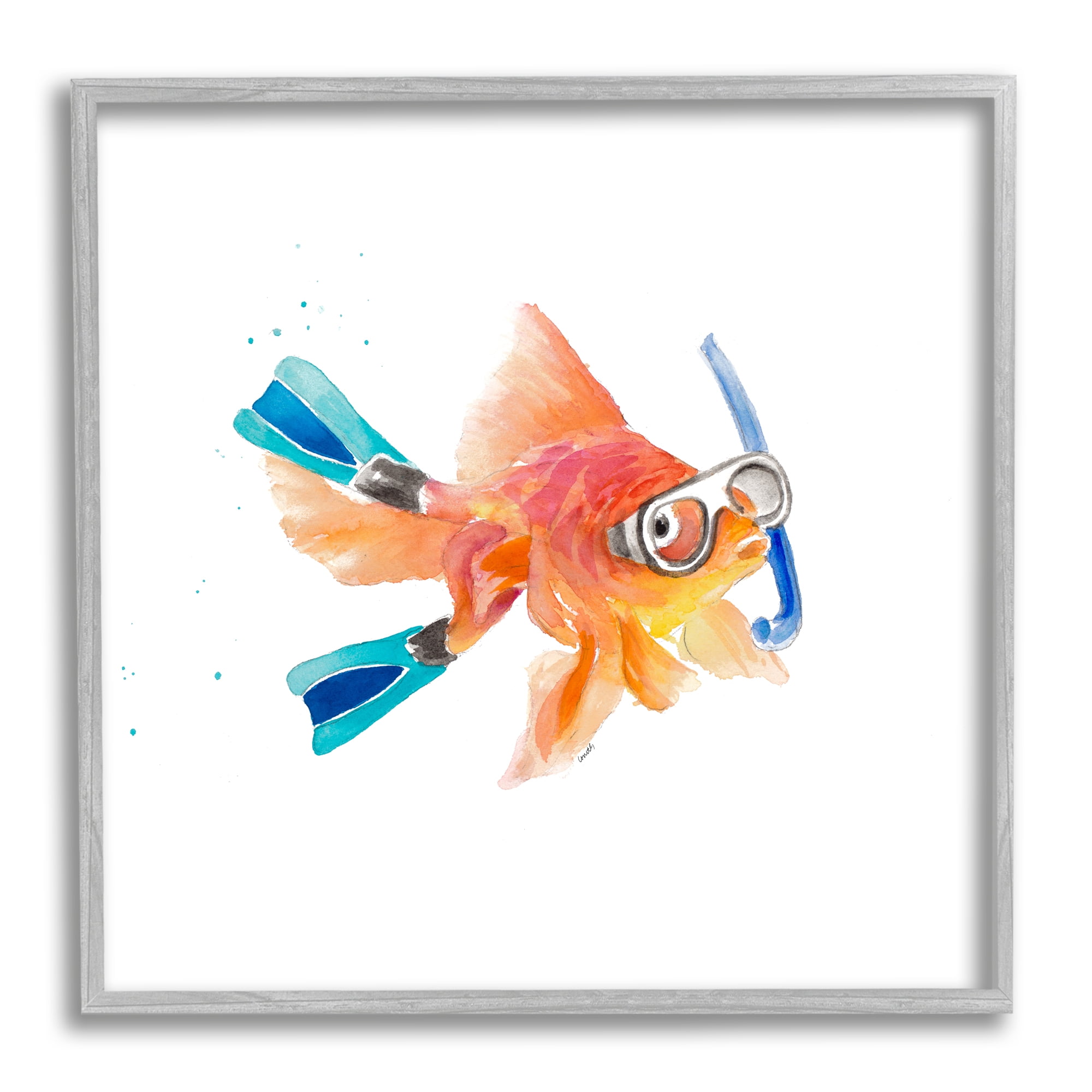 Stupell Indtries Goldfish Pet Blue Snorkel Gear Funny Swimming Fish,12 x 12,Design by Lanie Loreth