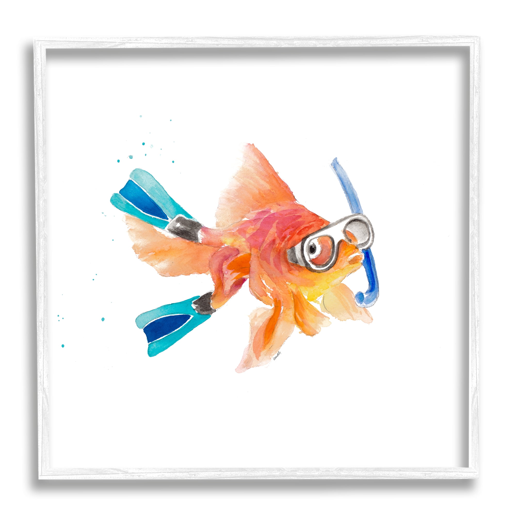 Stupell Indtries Goldfish Pet Blue Snorkel Gear Funny Swimming Fish,17 x 17,Design by Lanie Loreth