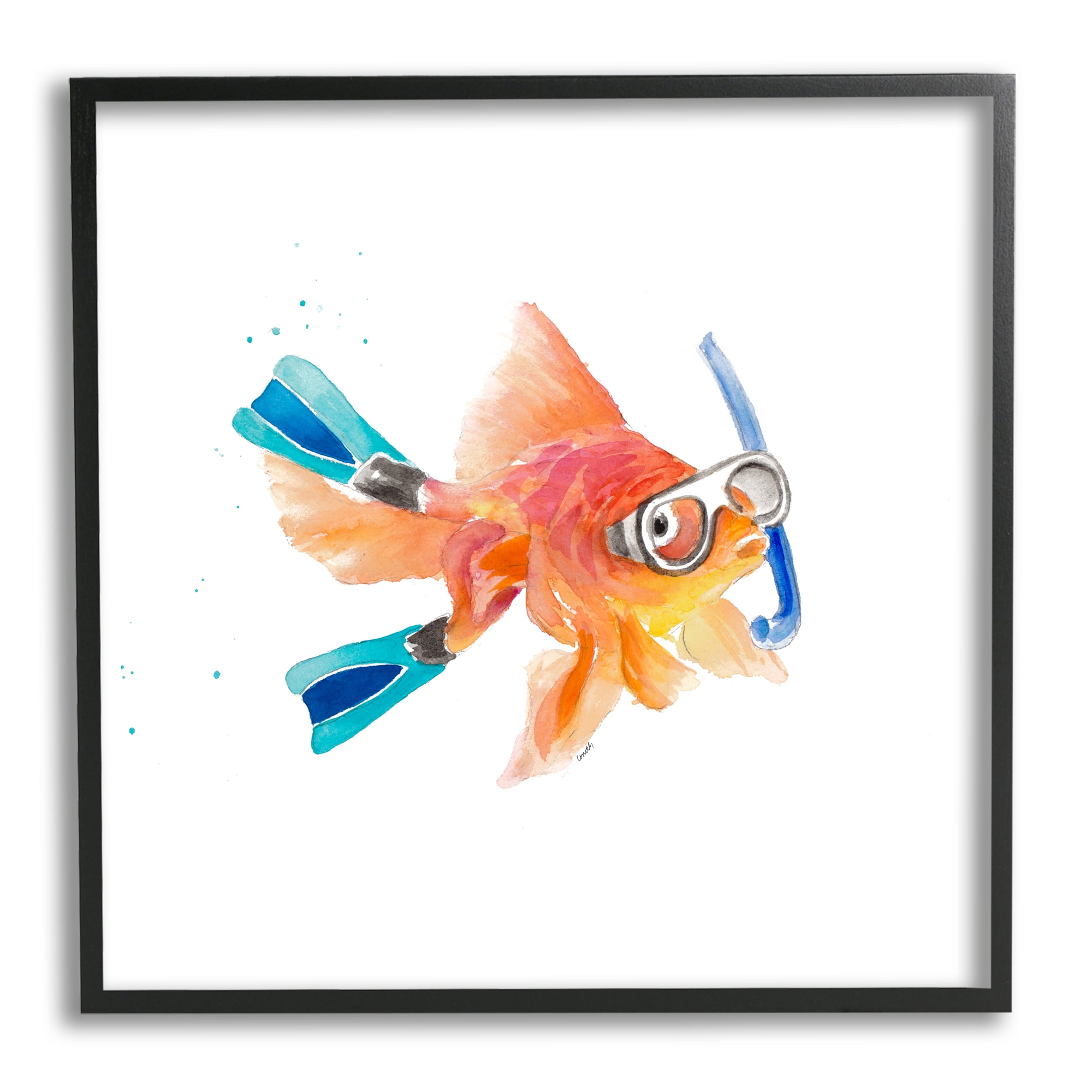 Stupell Indtries Goldfish Pet Blue Snorkel Gear Funny Swimming Fish,24 x 24,Design by Lanie Loreth