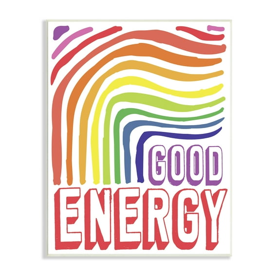 Stupell Indtries Good Energy Phrase Abstract Rainbow Waves Bold Typography,10 x 15,Design by Elizabeth Medley