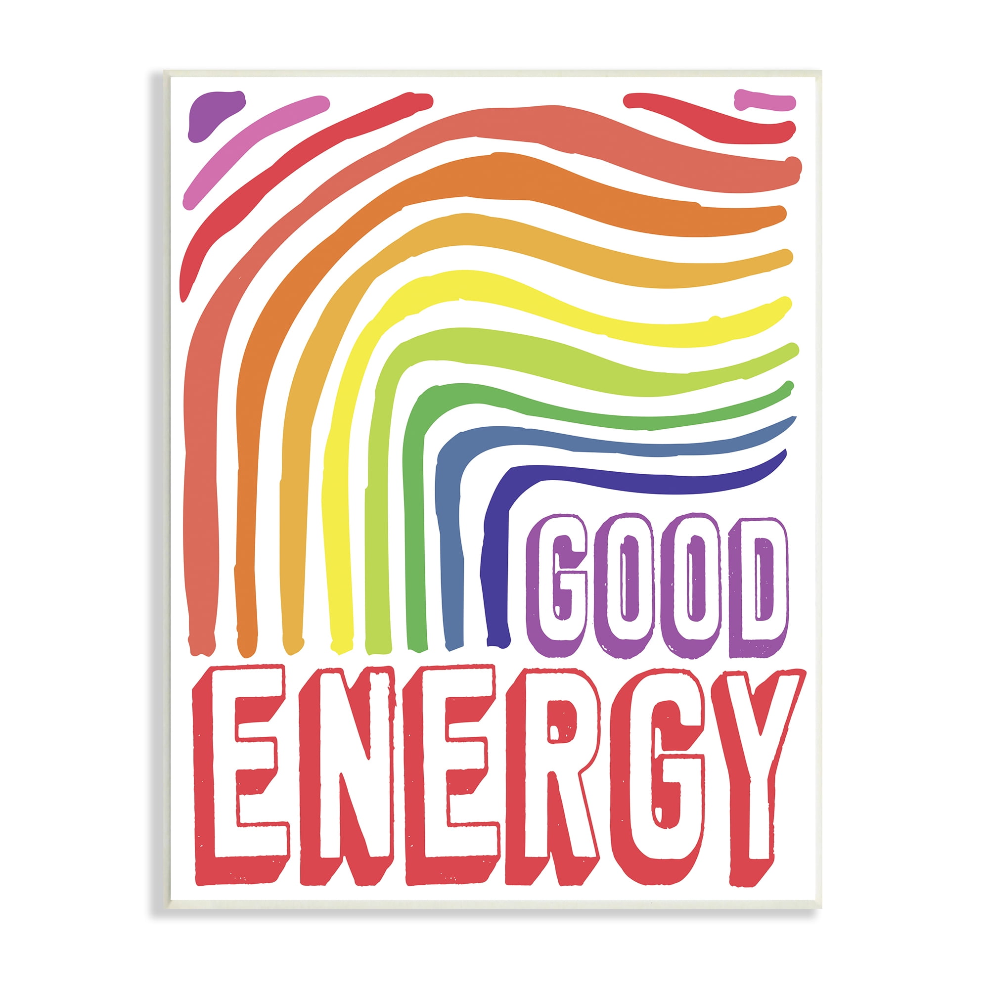 Stupell Indtries Good Energy Phrase Abstract Rainbow Waves Bold Typography,13 x 19,Design by Elizabeth Medley