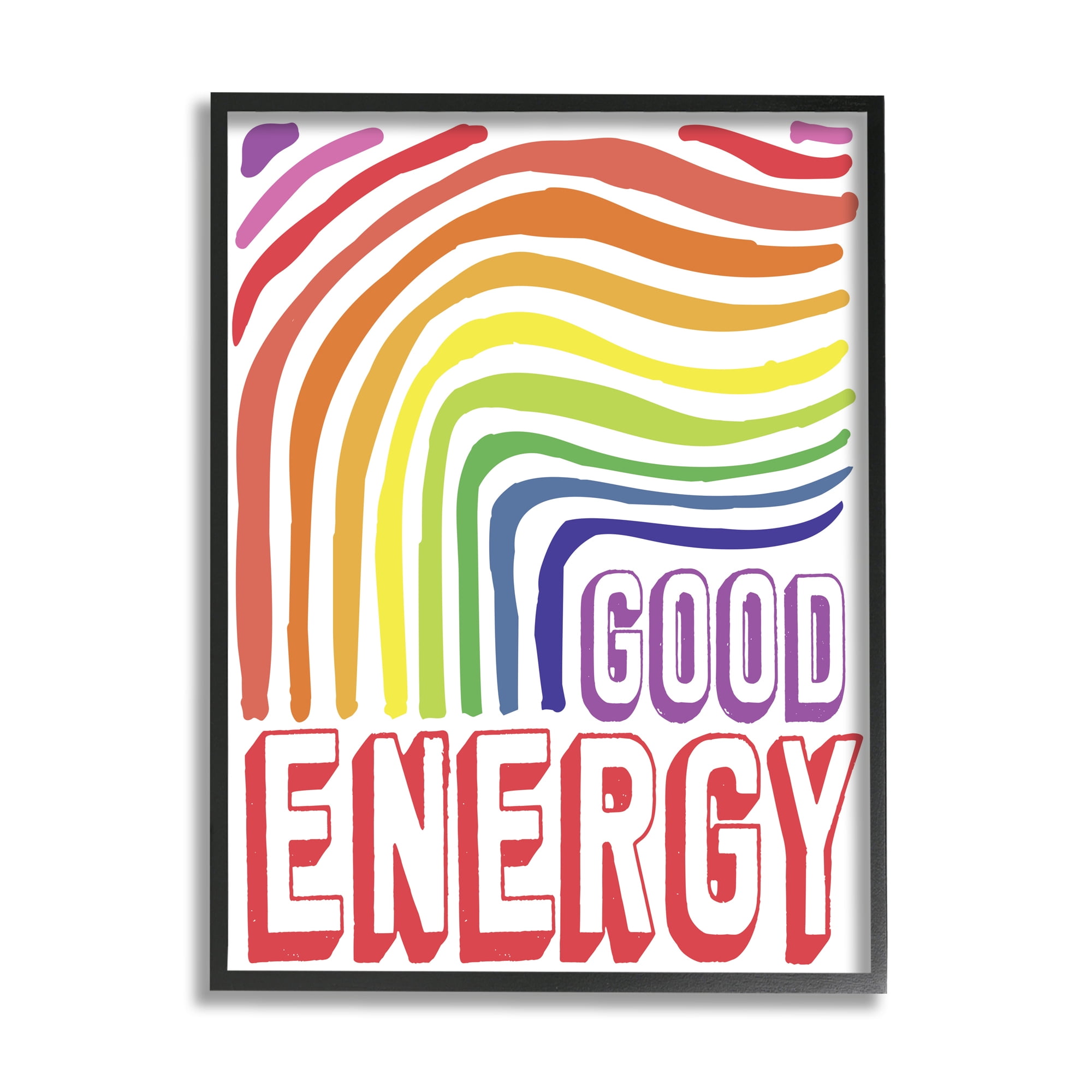 Stupell Indtries Good Energy Phrase Abstract Rainbow Waves Bold Typography,16 x 20,Design by Elizabeth Medley