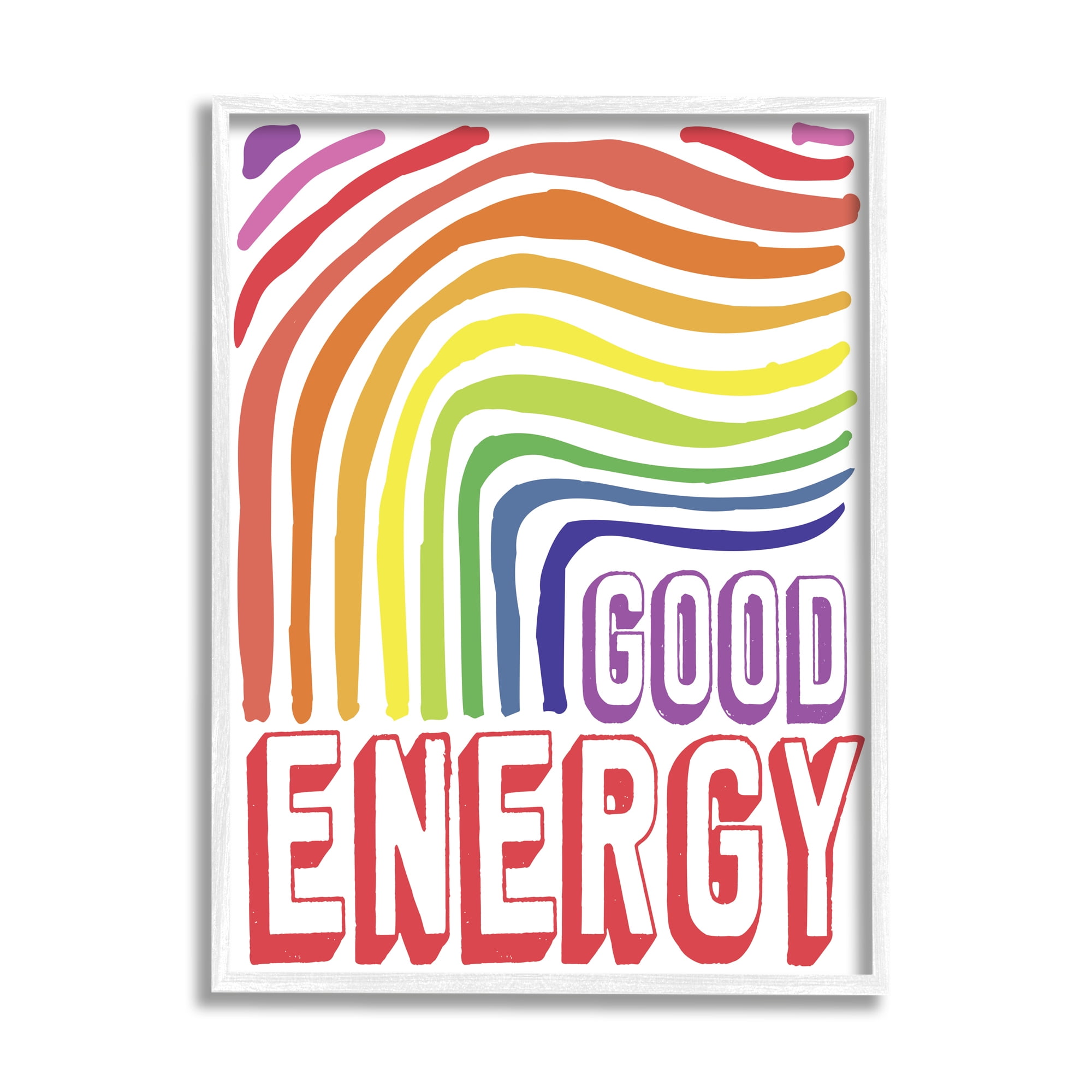 Stupell Indtries Good Energy Phrase Abstract Rainbow Waves Bold Typography,16 x 20,Design by Elizabeth Medley