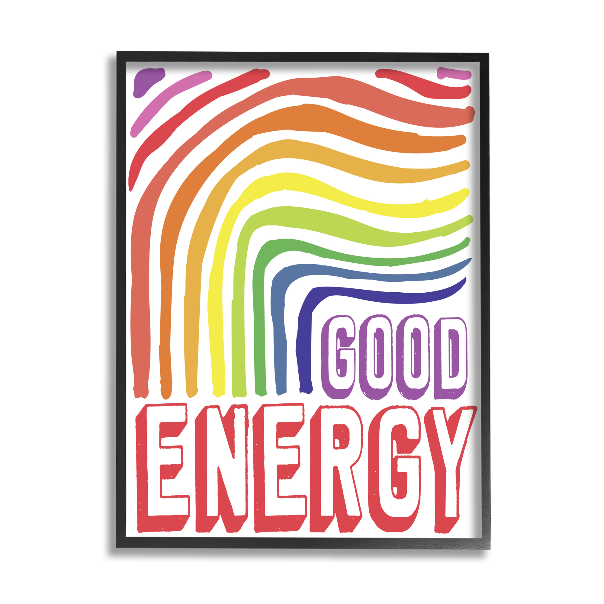 Stupell Indtries Good Energy Phrase Abstract Rainbow Waves Bold Typography,24 x 30,Design by Elizabeth Medley