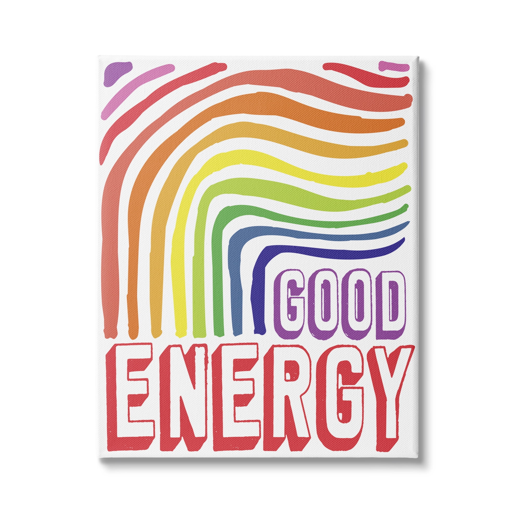 Stupell Indtries Good Energy Phrase Abstract Rainbow Waves Bold Typography,36 x 48,Design by Elizabeth Medley