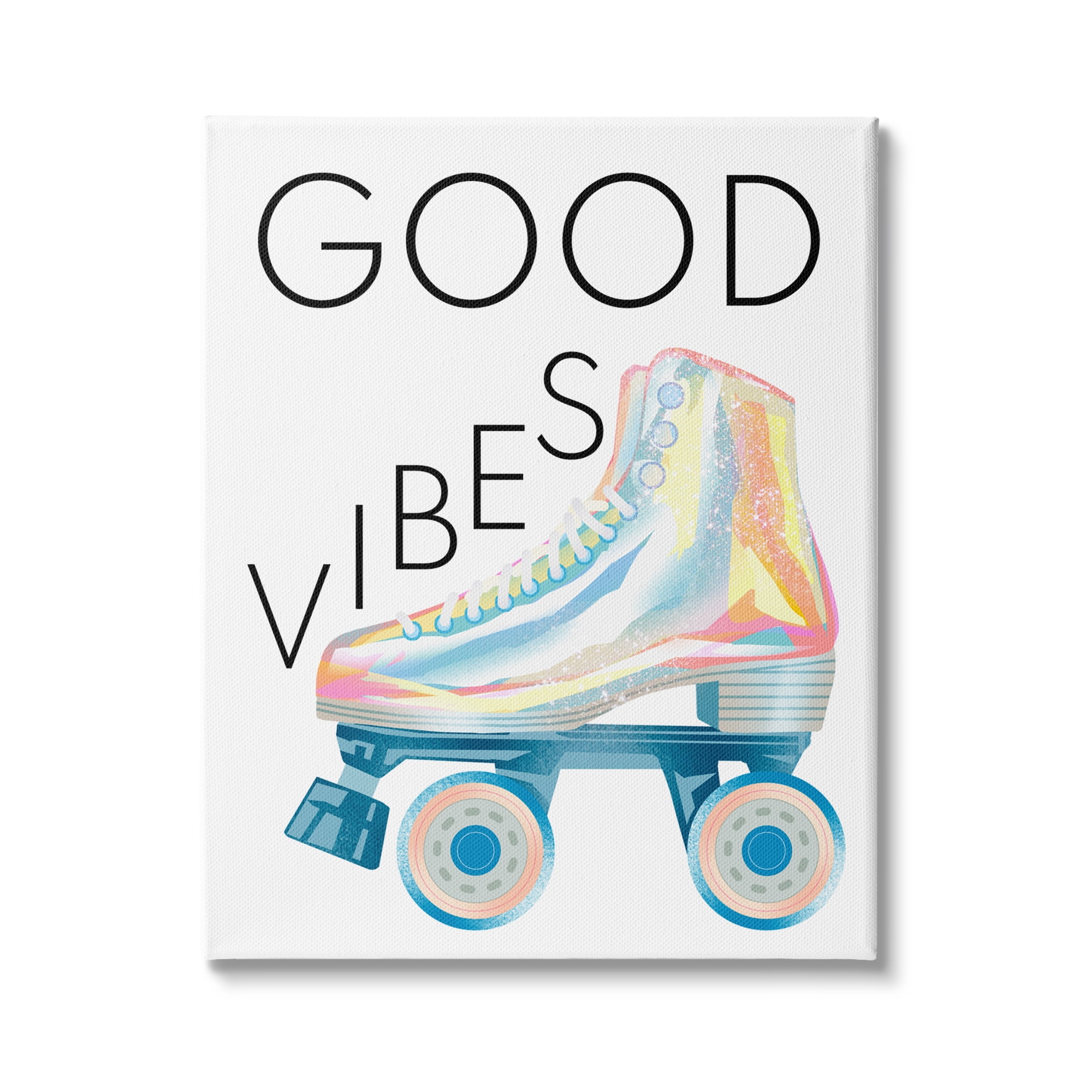 Stupell Indtries Good Vibes Motivational Phrase Vintage Pop Roller Skates,36 x 48,Design by Ziwei Li