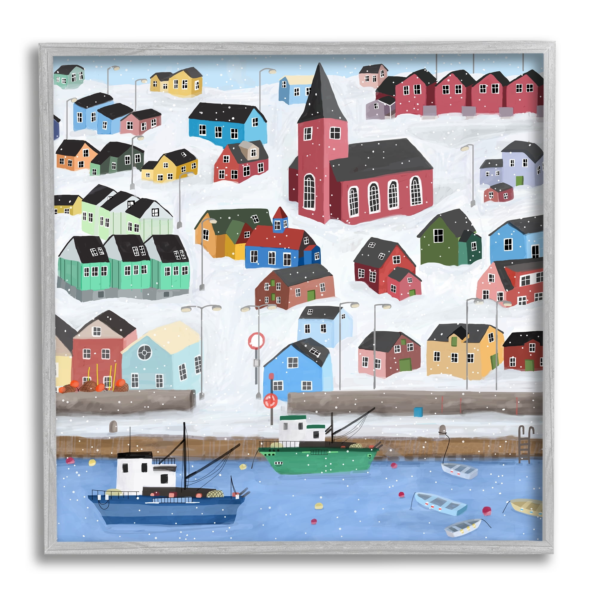 Stupell Indtries Greenland Winter Harbor Cityscape Snowy Landscape,12 x 12,Design by Carla Daly