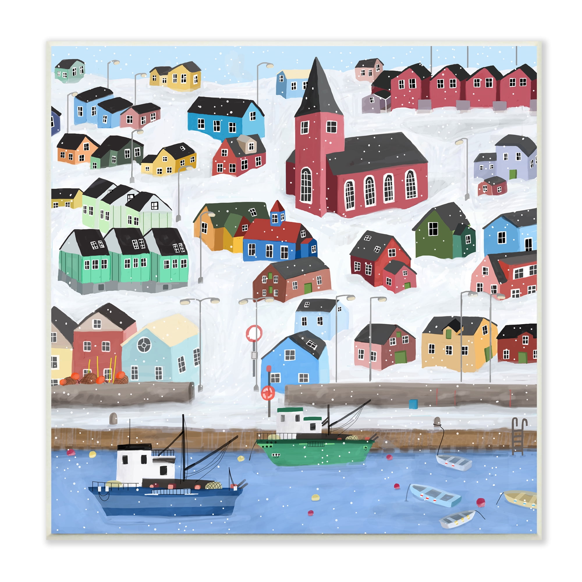 Stupell Indtries Greenland Winter Harbor Cityscape Snowy Landscape,12 x 12,Design by Carla Daly