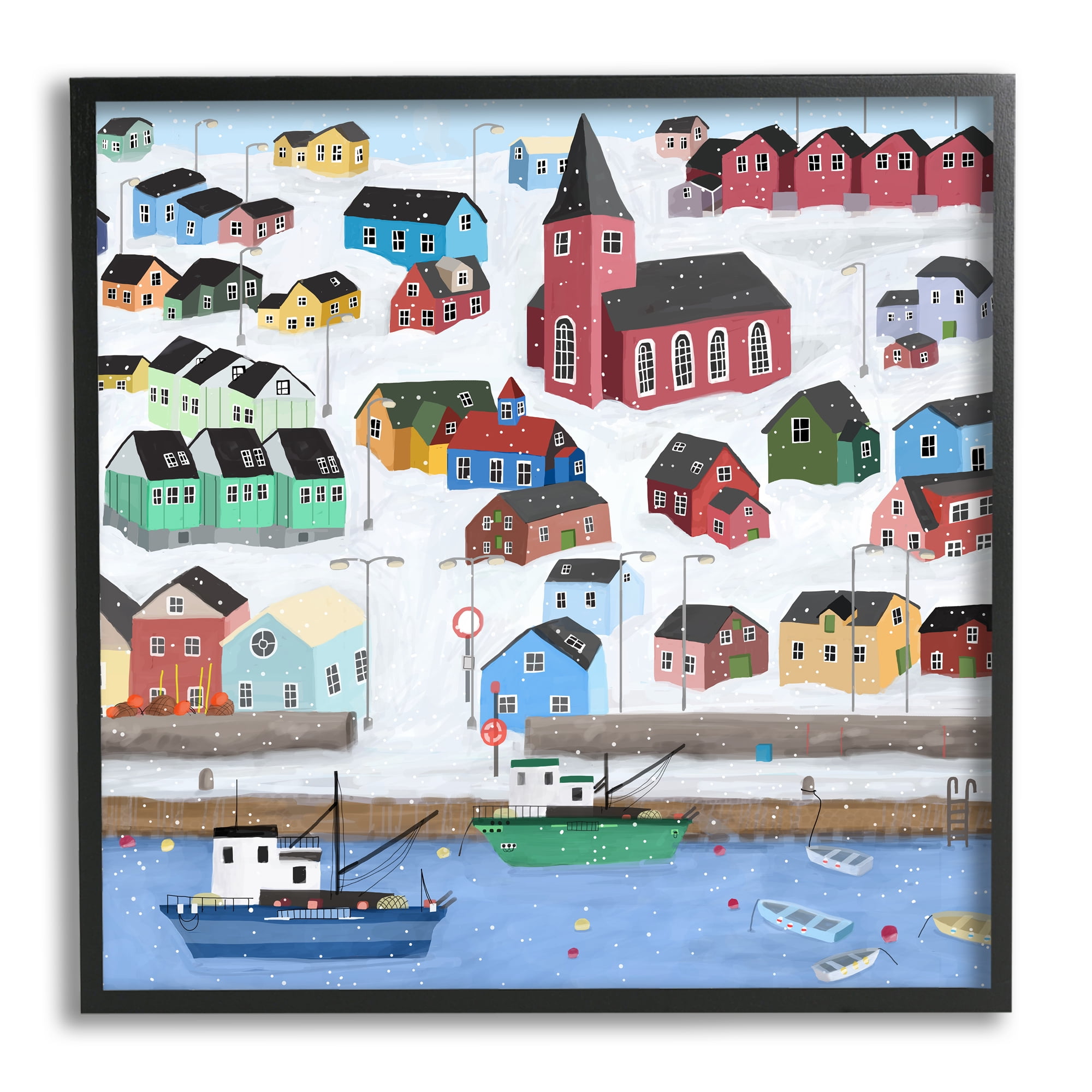 Stupell Indtries Greenland Winter Harbor Cityscape Snowy Landscape,17 x 30,Design by Carla Daly