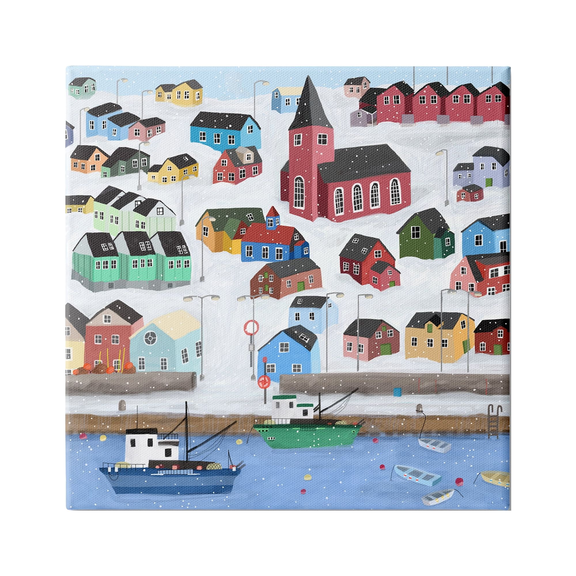Stupell Indtries Greenland Winter Harbor Cityscape Snowy Landscape,30 x 30,Design by Carla Daly