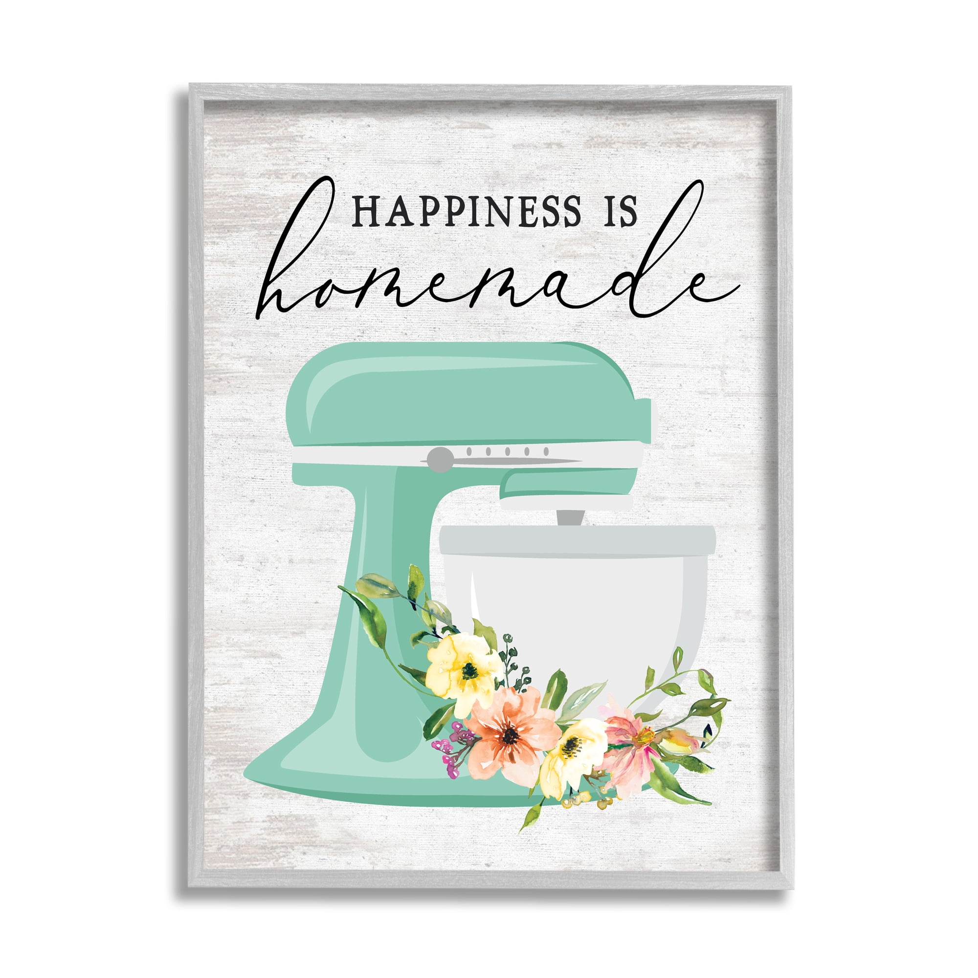 Stupell Indtries Happiness is Homemade Phrase Floral Kitchen Stand Mixer,16 x 20,Design by Lettered and Lined