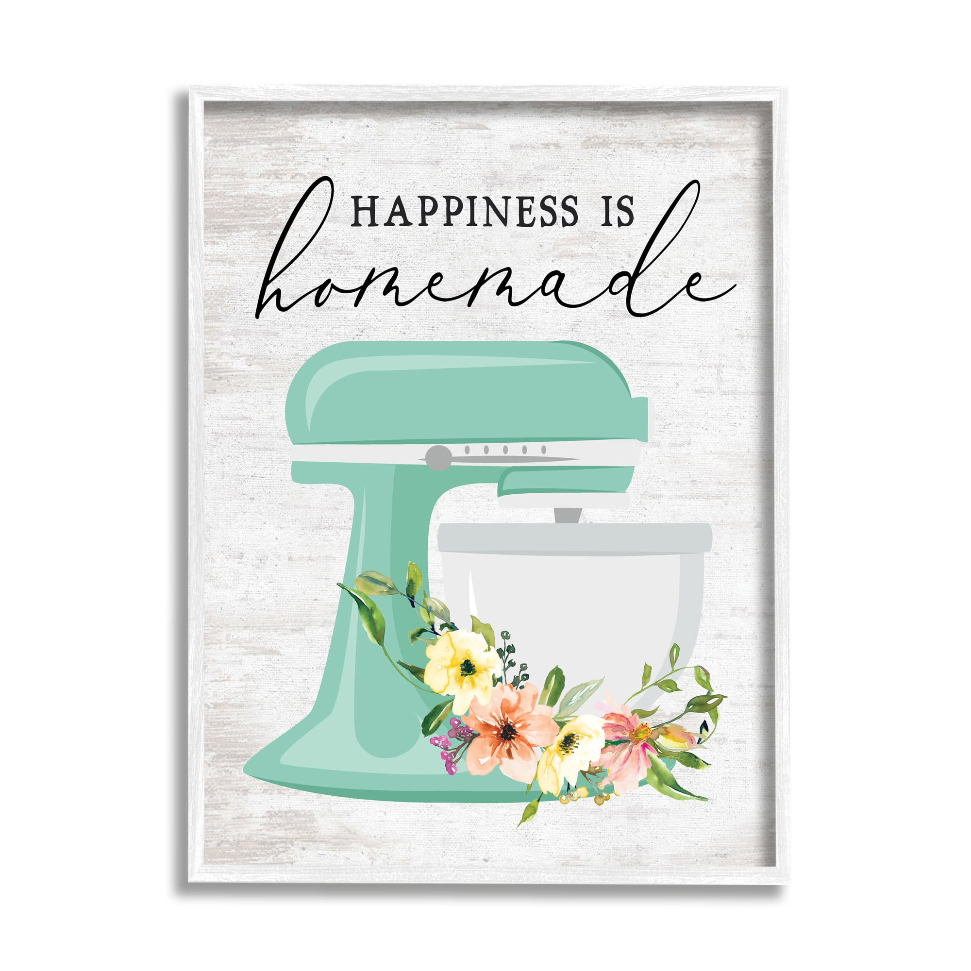 Stupell Indtries Happiness is Homemade Phrase Floral Kitchen Stand Mixer,16 x 20,Design by Lettered and Lined