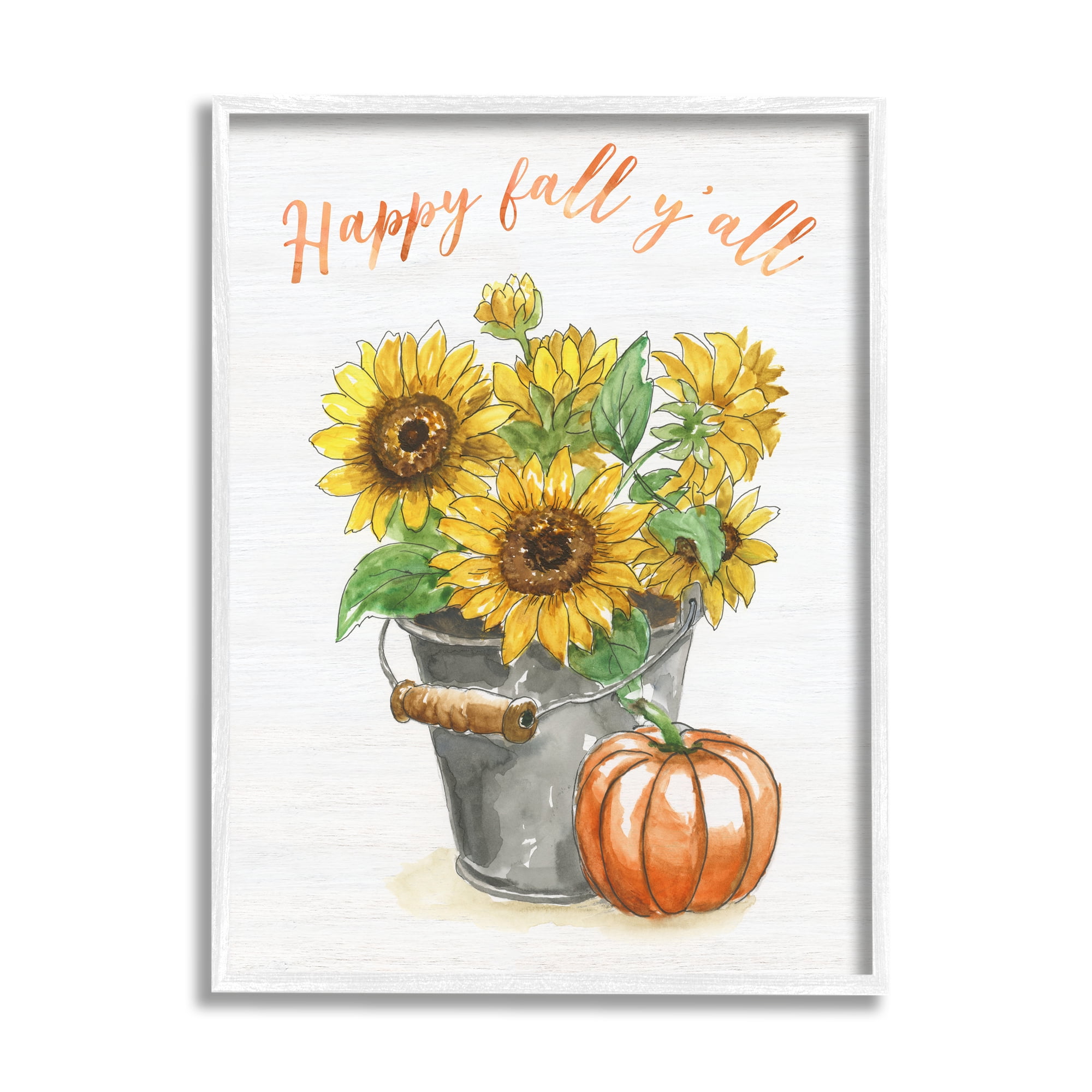 Stupell Indtries Happy Fall Y'all Greeting Sunflower Tin Bucket Pumpkin,11 x 14,Design by Nan