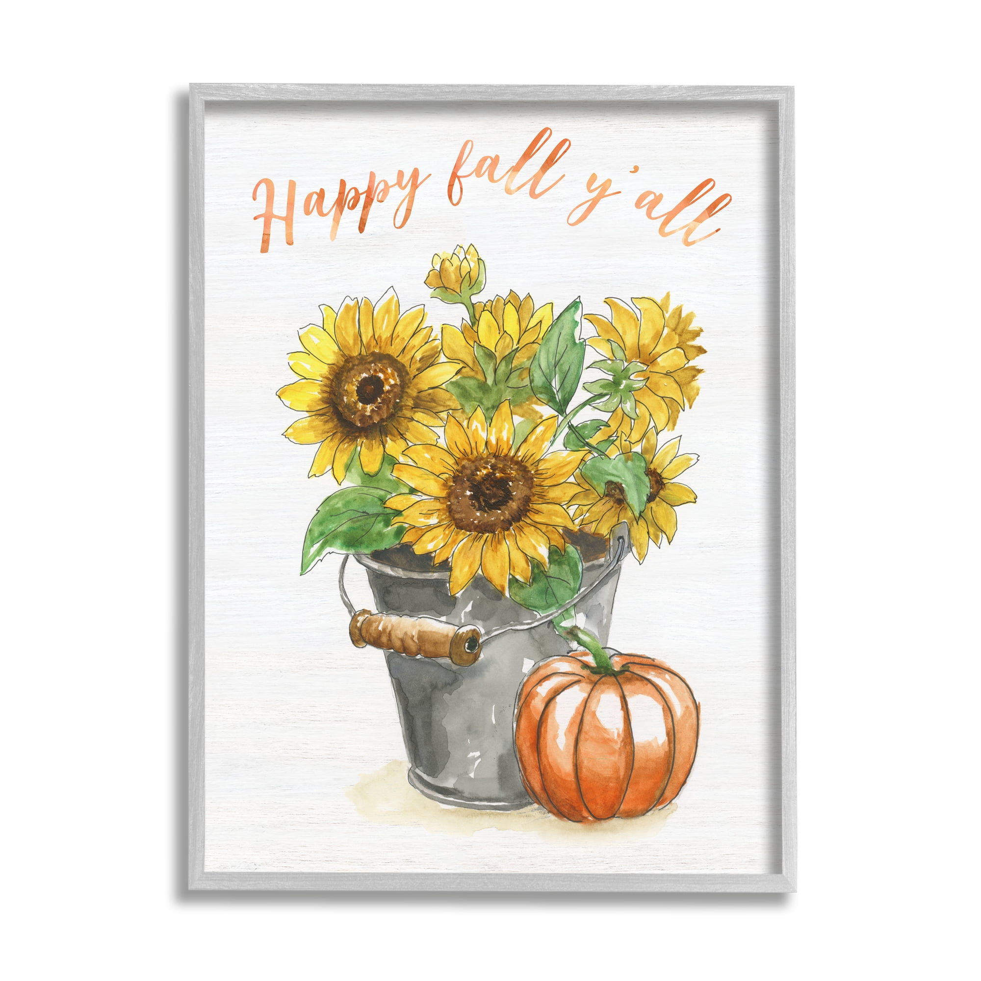 Stupell Indtries Happy Fall Y'all Greeting Sunflower Tin Bucket Pumpkin,11 x 14,Design by Nan
