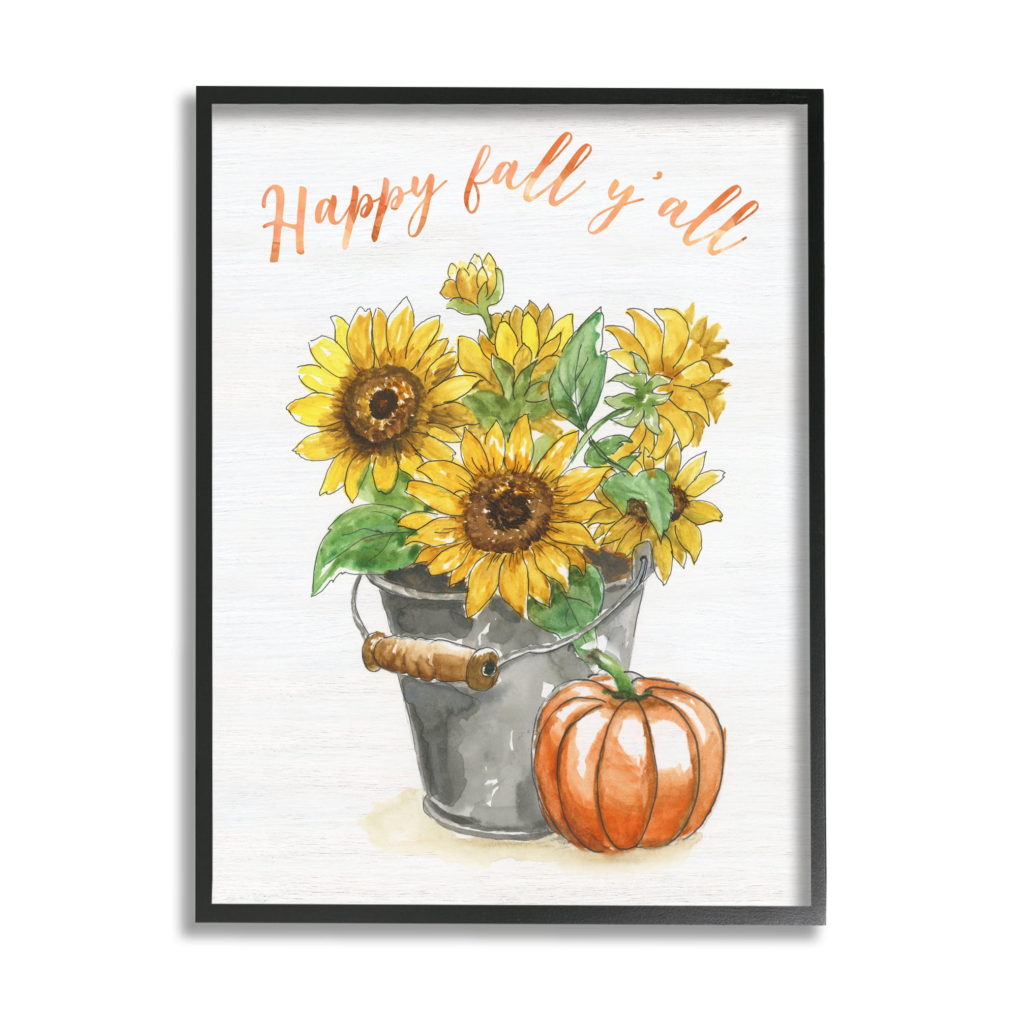 Stupell Indtries Happy Fall Y'all Greeting Sunflower Tin Bucket Pumpkin,16 x 20,Design by Nan
