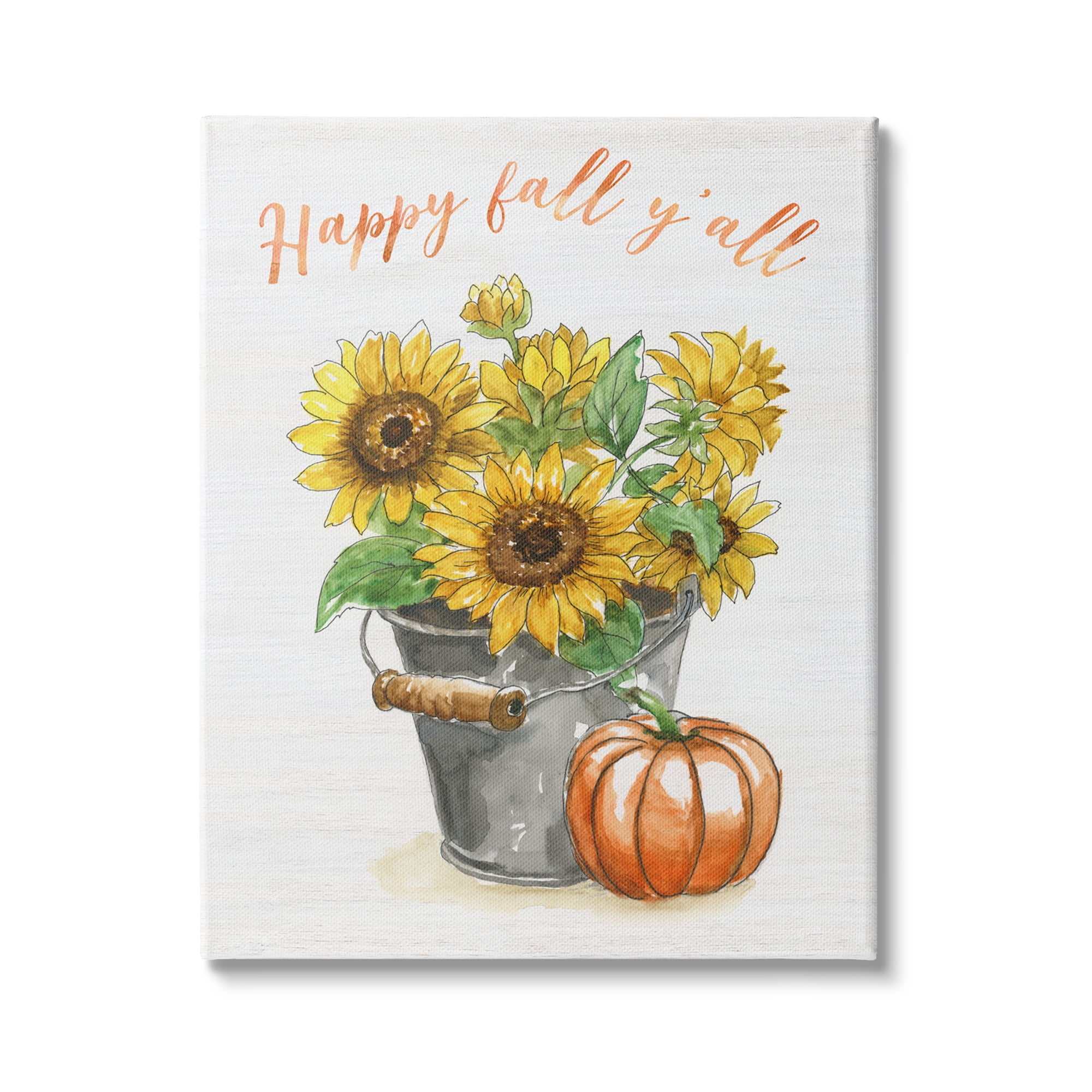 Stupell Indtries Happy Fall Y'all Greeting Sunflower Tin Bucket Pumpkin,30 x 40,Design by Nan