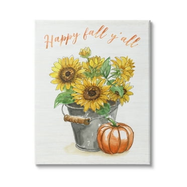 Stupell Indtries Happy Fall Y'all Greeting Sunflower Tin Bucket Pumpkin,30 x 40,Design by Nan