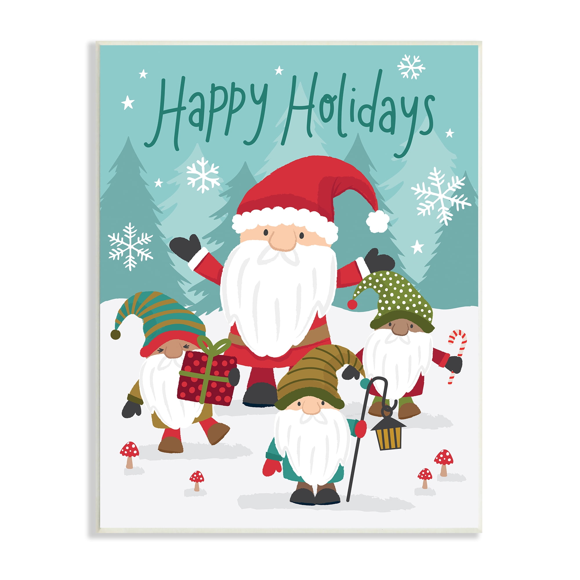 Stupell Indtries Happy Holidays Phrase Santa Cla Snowy Forest Gnomes,10 x 15,Design by Lisa Perry Whitebutton