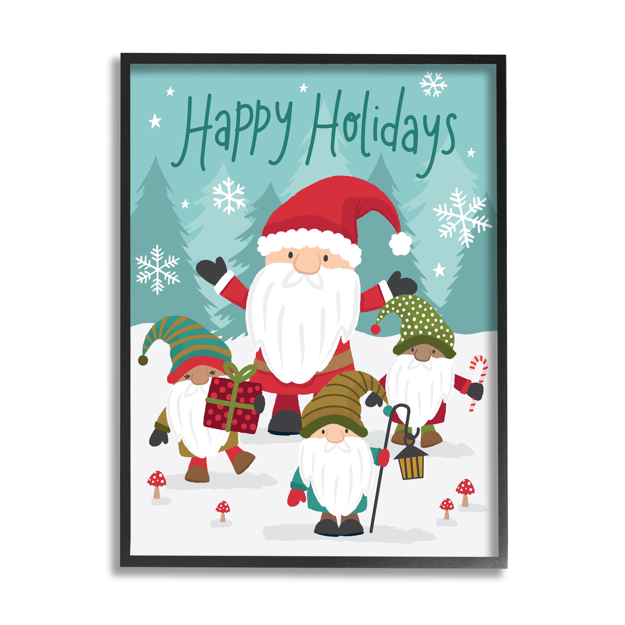 Stupell Indtries Happy Holidays Phrase Santa Cla Snowy Forest Gnomes,11 x 14,Design by Lisa Perry Whitebutton