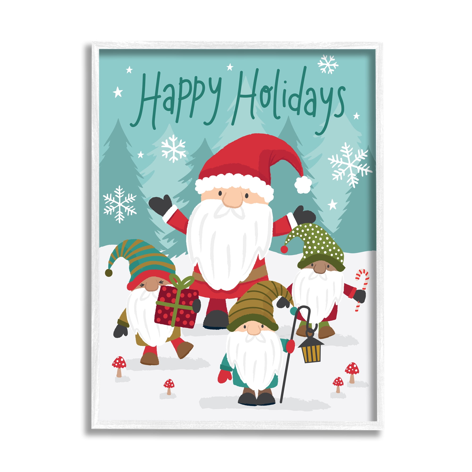 Stupell Indtries Happy Holidays Phrase Santa Cla Snowy Forest Gnomes,16 x 20,Design by Lisa Perry Whitebutton