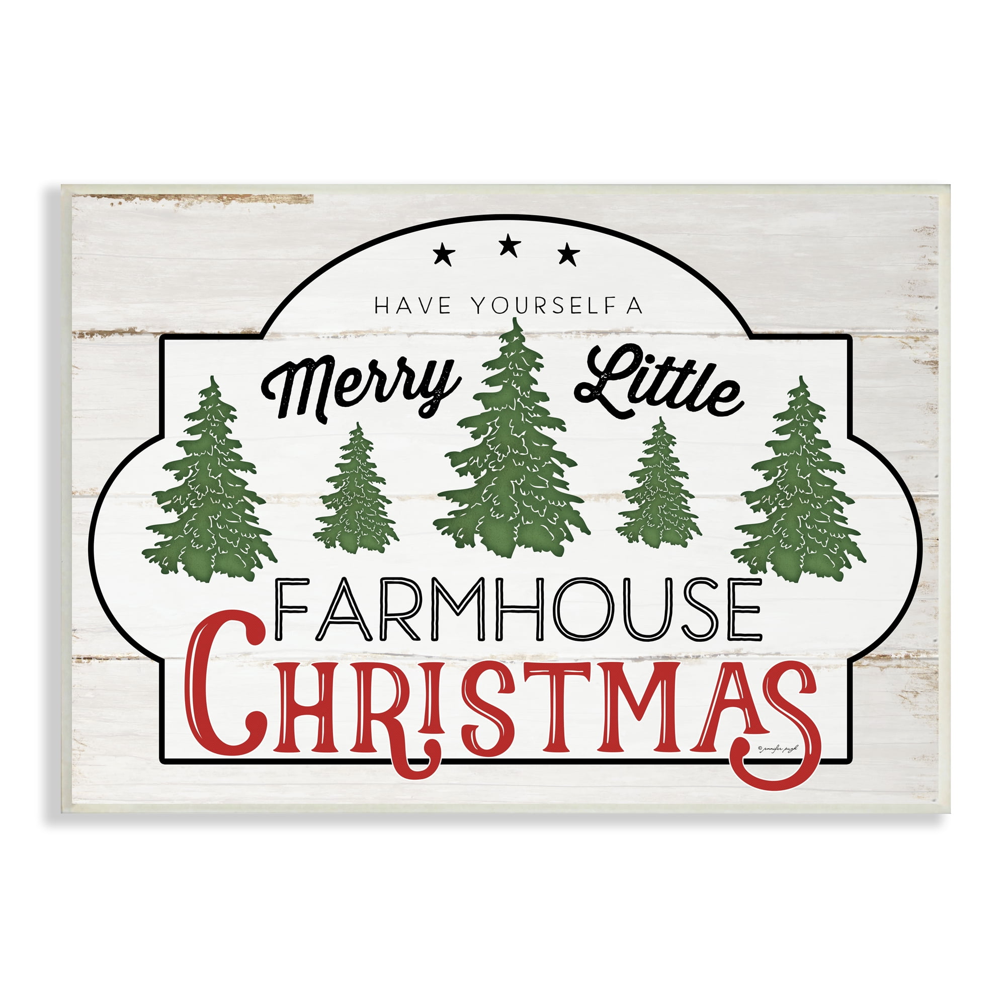 Rustic White and Green Wood Christmas Wall Plaque, 15 x 10