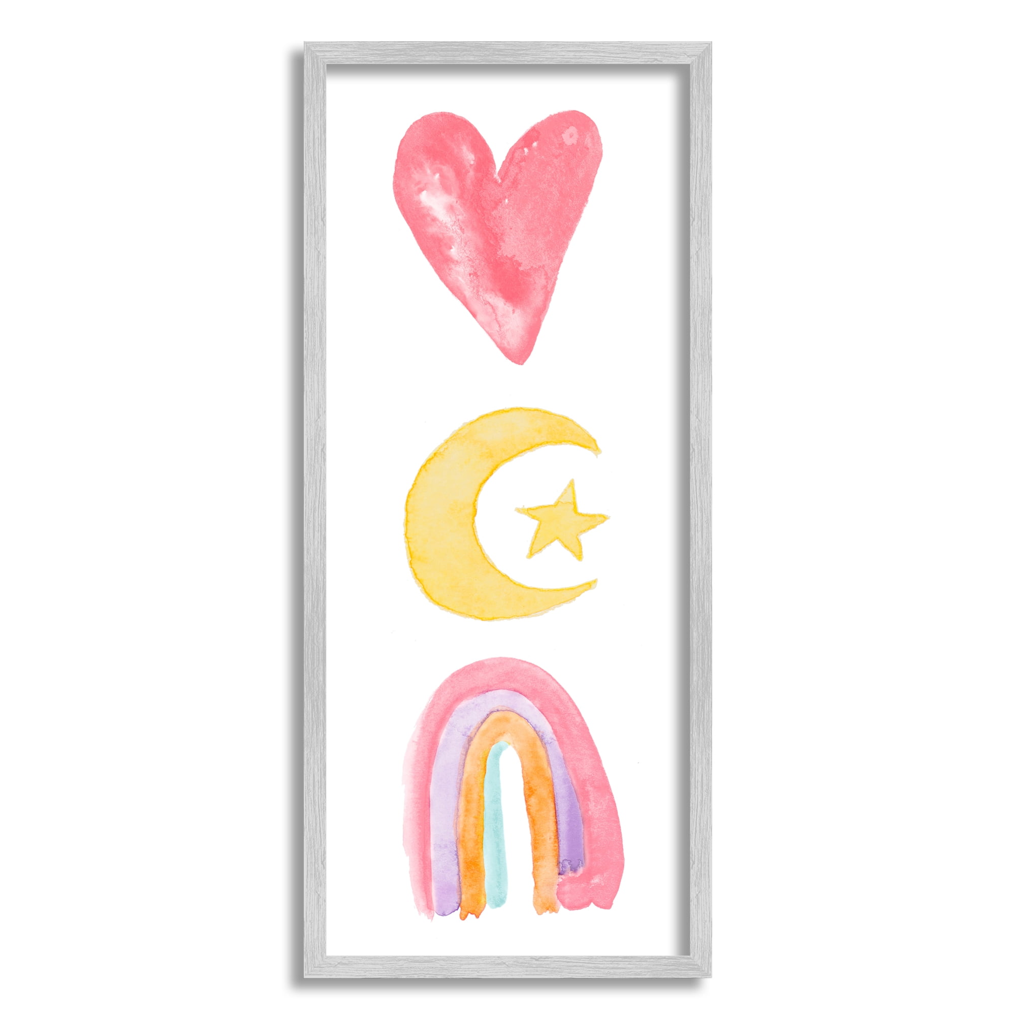Stupell Indtries Heart Moon Rainbow Shapes Stacked Playful Watercolor,10 x 24,Design by Acosta