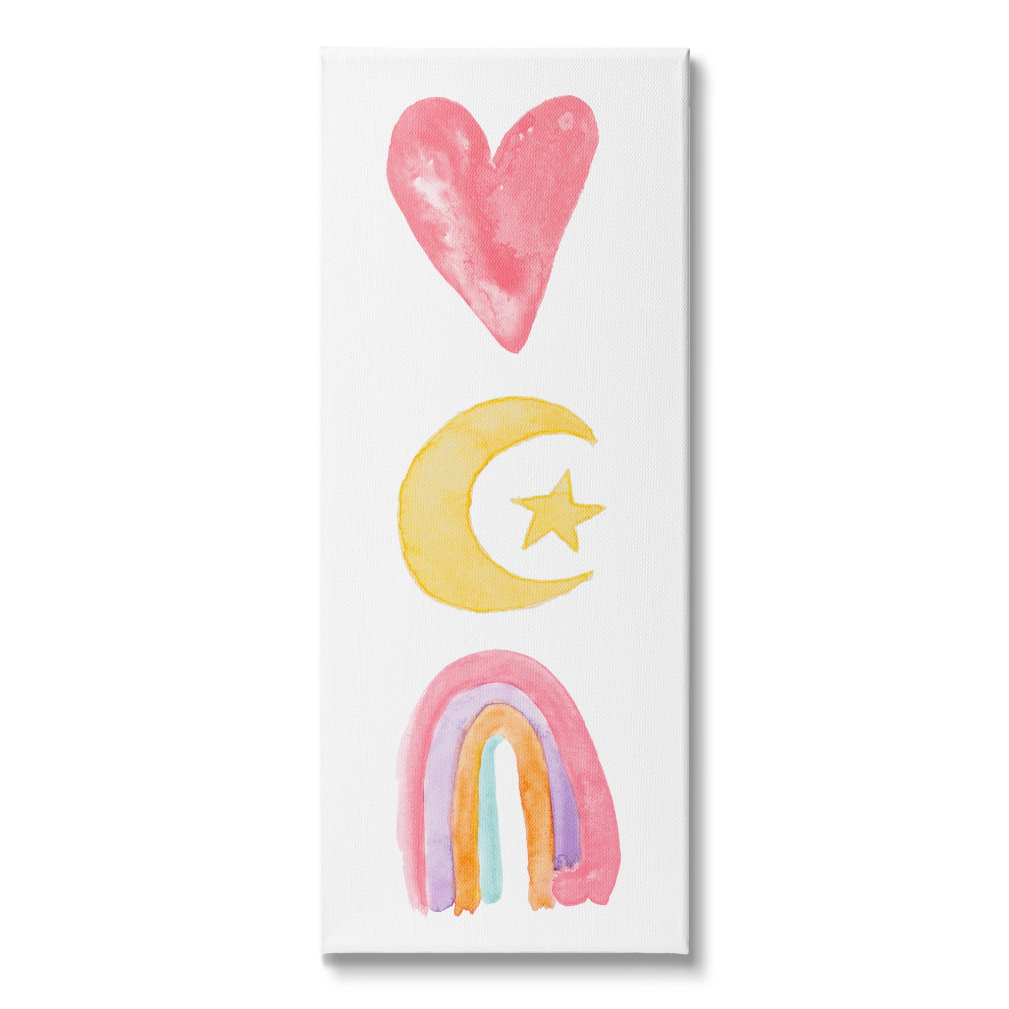 Stupell Indtries Heart Moon Rainbow Shapes Stacked Playful Watercolor,10 x 24,Design by Acosta