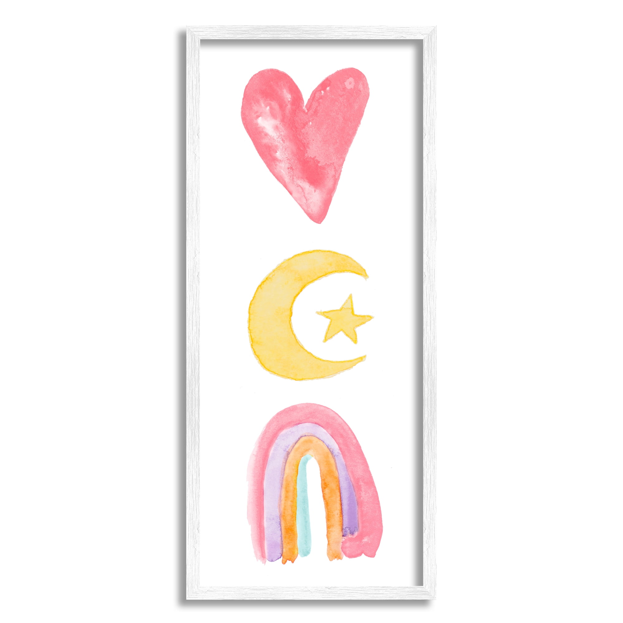 Stupell Indtries Heart Moon Rainbow Shapes Stacked Playful Watercolor,10 x 24,Design by Acosta