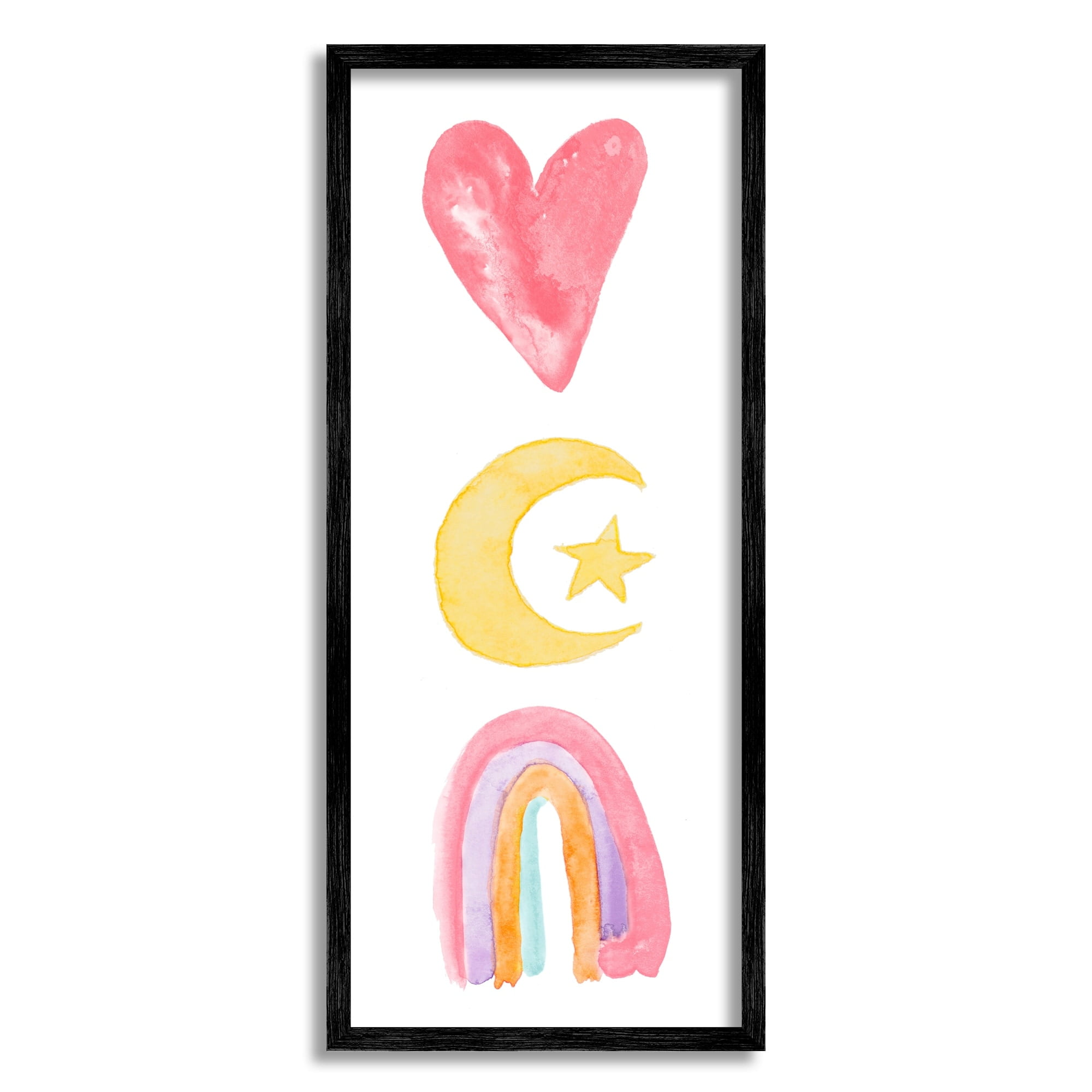 Stupell Indtries Heart Moon Rainbow Shapes Stacked Playful Watercolor,13 x 30,Design by Acosta
