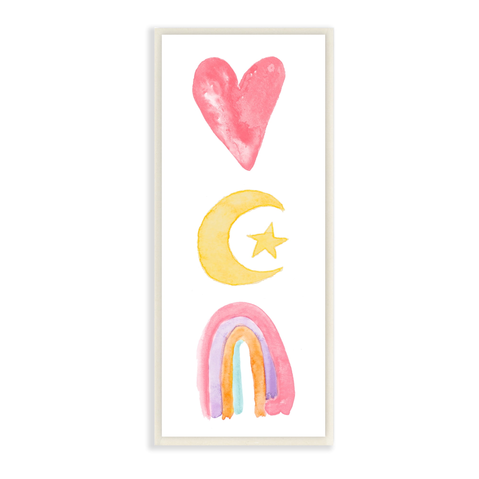 Stupell Indtries Heart Moon Rainbow Shapes Stacked Playful Watercolor,7 x 17,Design by Acosta