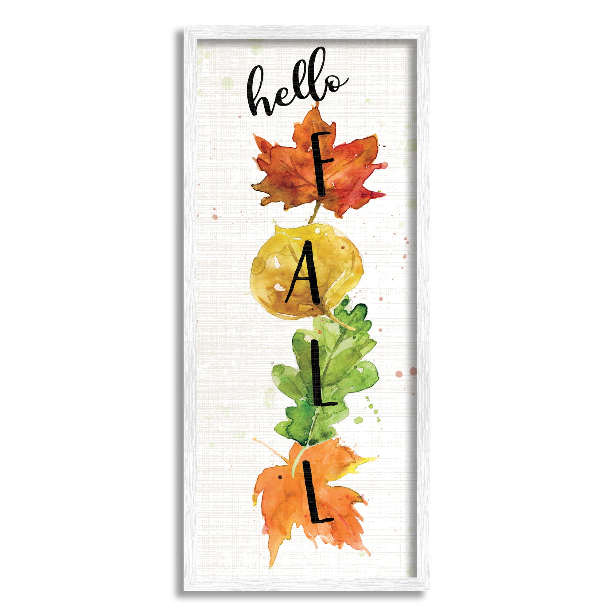 Stupell Indtries Hello Fall Greeting Autumn Foliage Stacked Leaves,10 x 24,Design by Carol Robinson