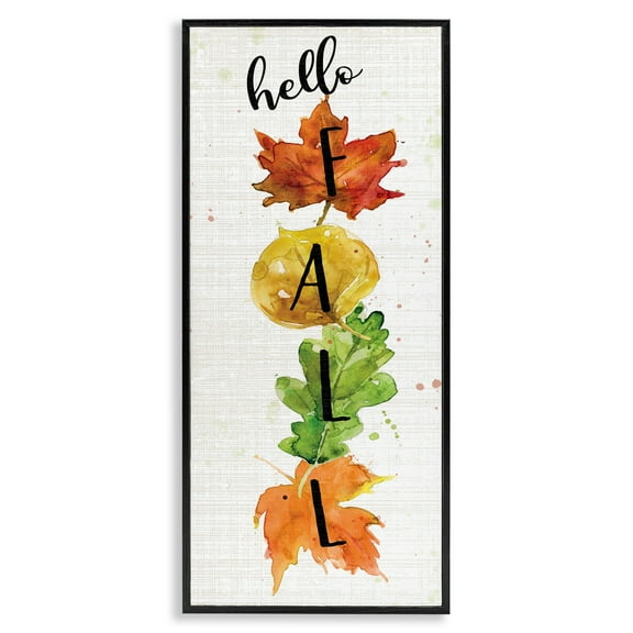 Stupell Indtries Hello Fall Greeting Autumn Foliage Stacked Leaves,13 x 30,Design by Carol Robinson