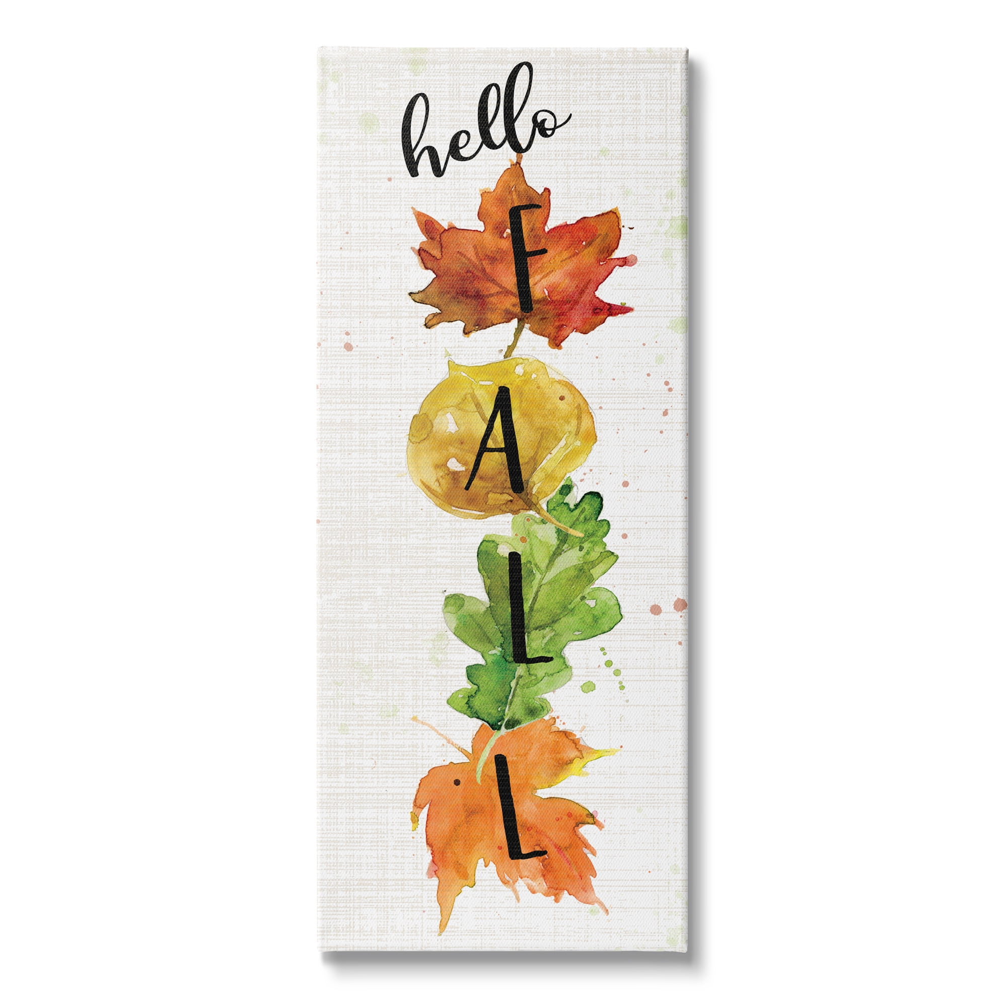 Stupell Indtries Hello Fall Greeting Autumn Foliage Stacked Leaves,17 x 40,Design by Carol Robinson