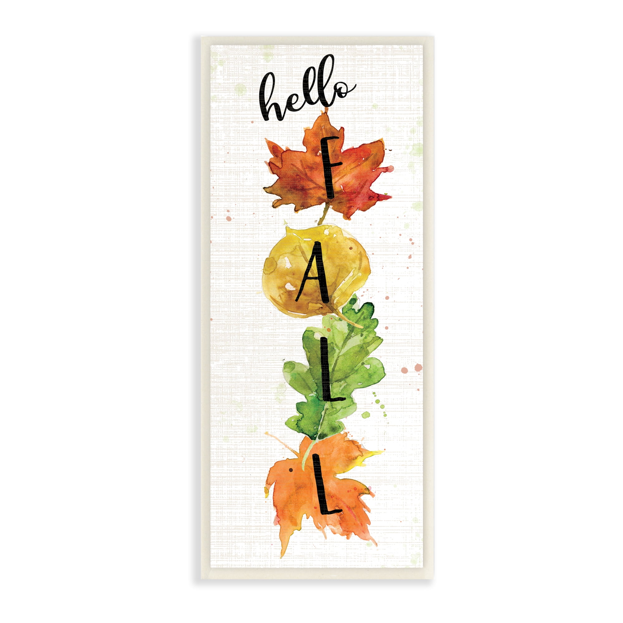 Stupell Indtries Hello Fall Greeting Autumn Foliage Stacked Leaves,7 x 17,Design by Carol Robinson