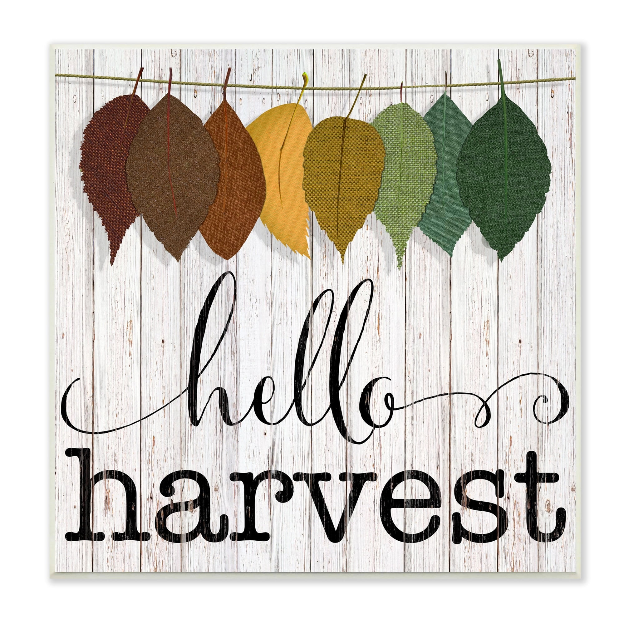 Stupell Indtries Hello Harvest Greeting Autumn Leaves Foliage Illtration,12 x 12,Design by CAD Designs